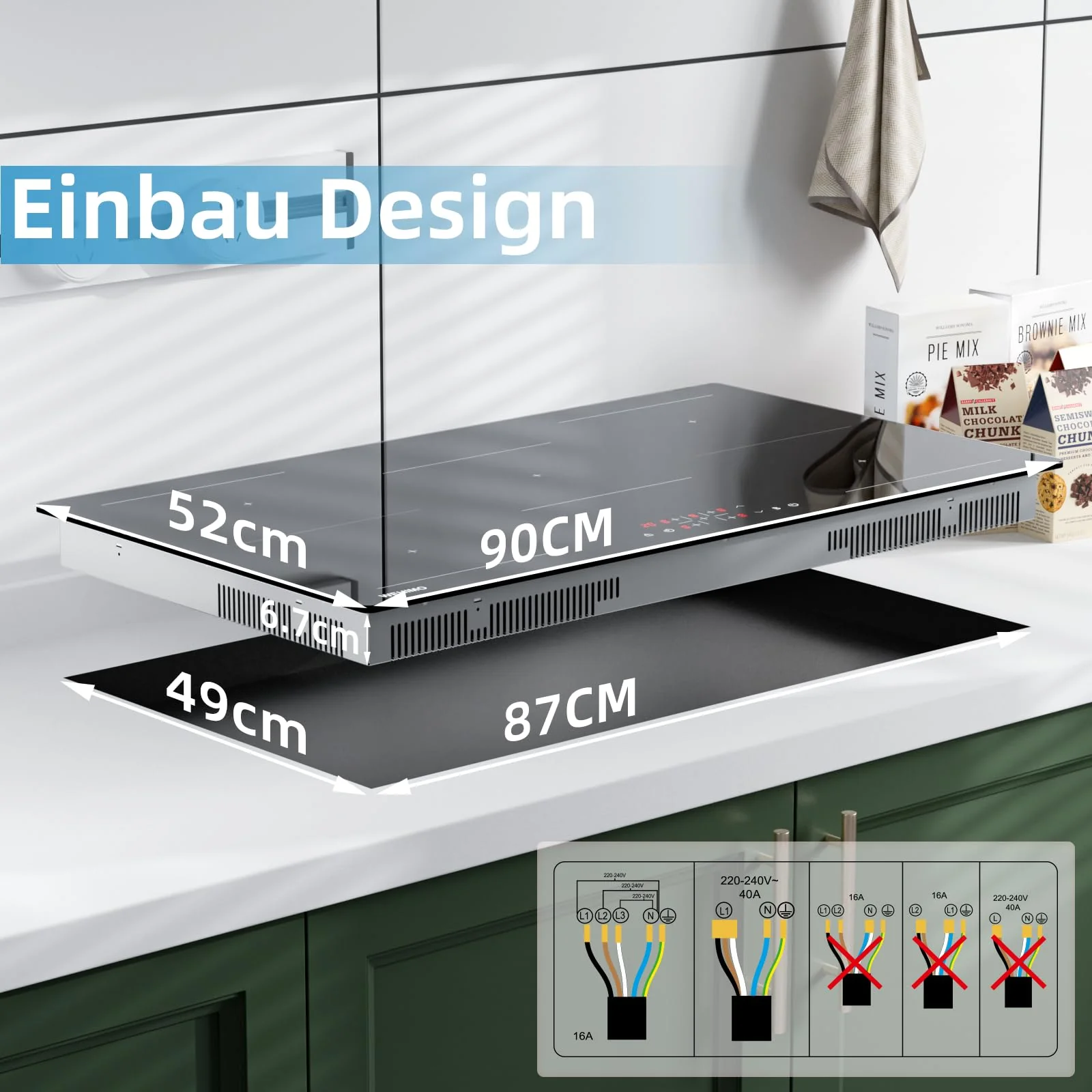 Induktionskochfeld, WEHIMO Induktionskochfeld 5 platten mit Power Booster, 5 Zonen Einbau, 9 Leistungsstufen Induktionskochplatte 90cm (8600W), 220-240V - Image 4