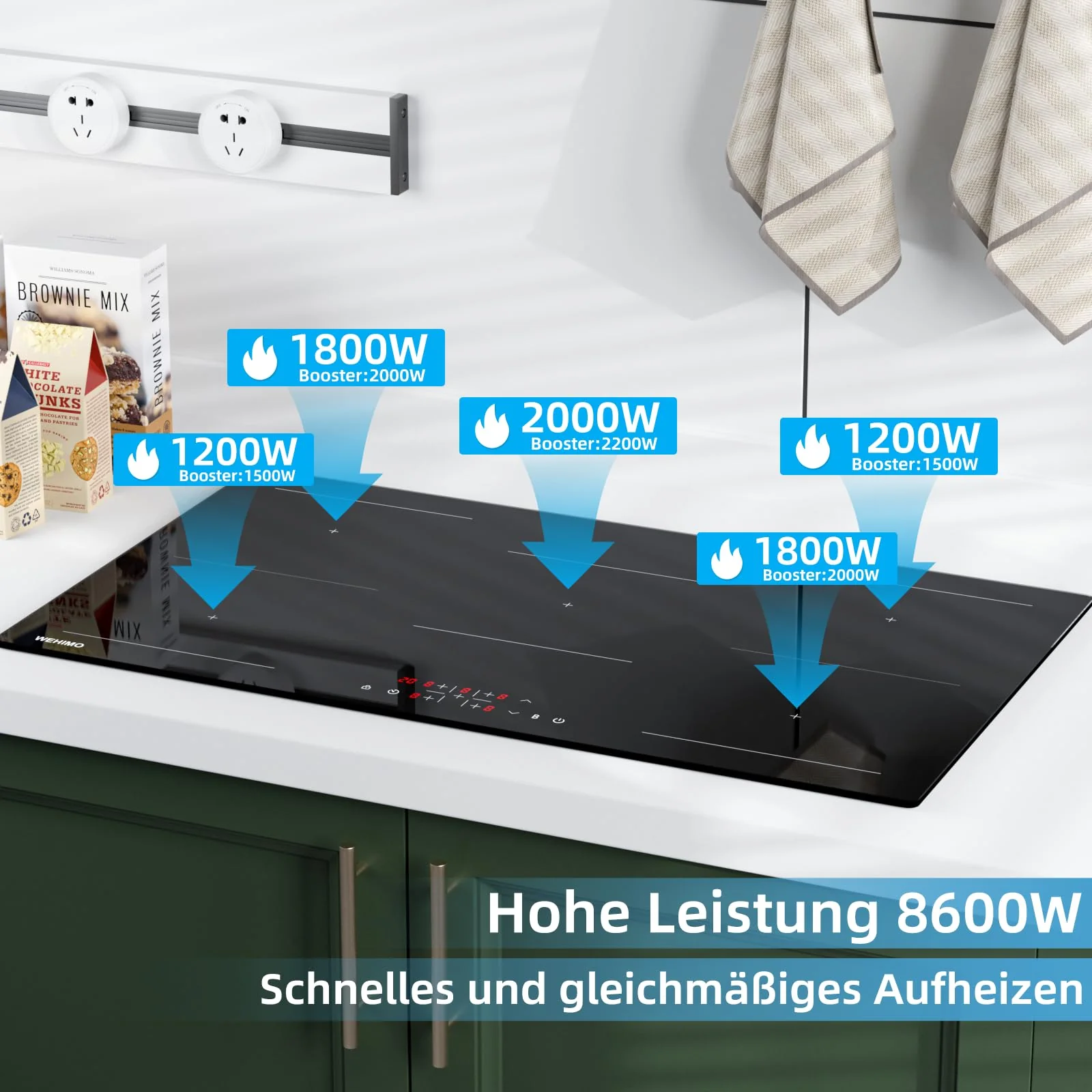 Induktionskochfeld, WEHIMO Induktionskochfeld 5 platten mit Power Booster, 5 Zonen Einbau, 9 Leistungsstufen Induktionskochplatte 90cm (8600W), 220-240V - Image 7