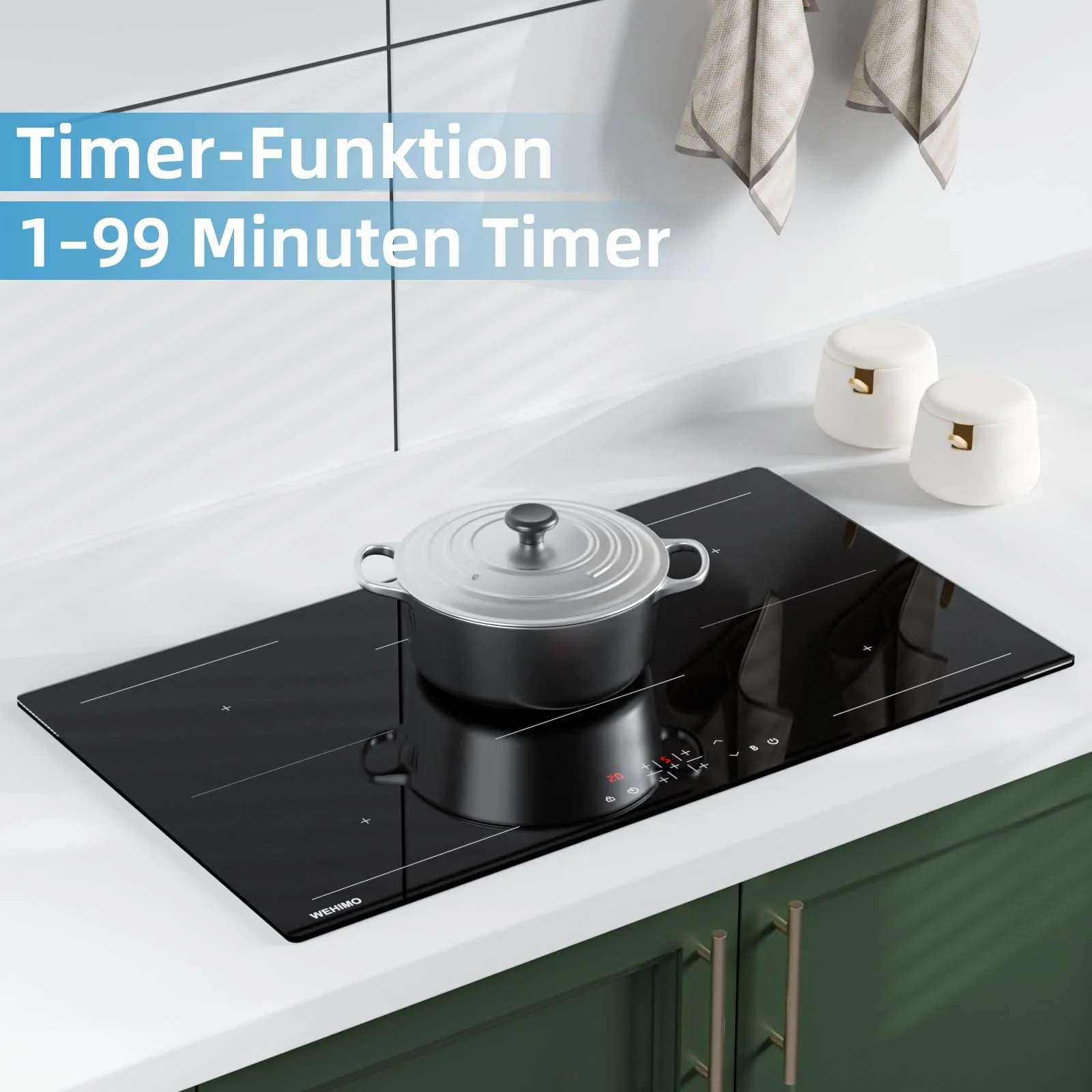Induktionskochfeld, WEHIMO Induktionskochfeld 5 platten mit Power Booster, 5 Zonen Einbau, 9 Leistungsstufen Induktionskochplatte 90cm (8600W), 220-240V - Image 8