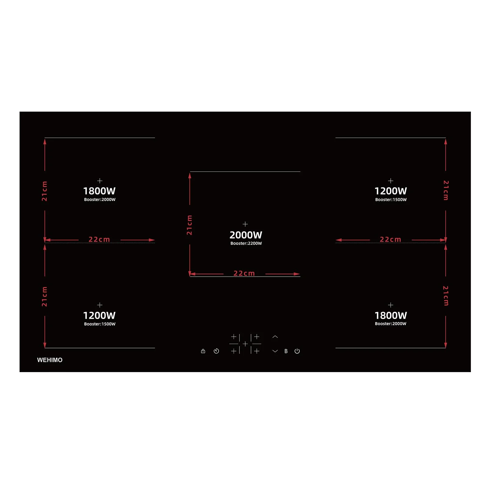 Induktionskochfeld, WEHIMO Induktionskochfeld 5 platten mit Power Booster, 5 Zonen Einbau, 9 Leistungsstufen Induktionskochplatte 90cm (8600W), 220-240V - Image 9