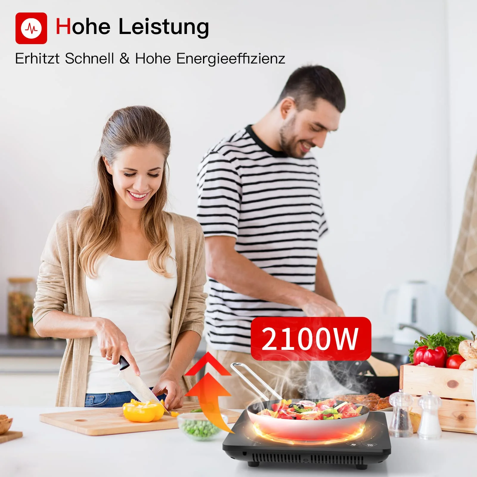 Induktionskochplatte, IsEasy Tragbares Induktionskochfeld 2100W,28cm Induction Hotplates, Kochfelder mit Stecker, 9 Heizstufen, 1-99Min Timer, Touch-Steuerung, Max/Min-Funktion, 220-240V - Image 7
