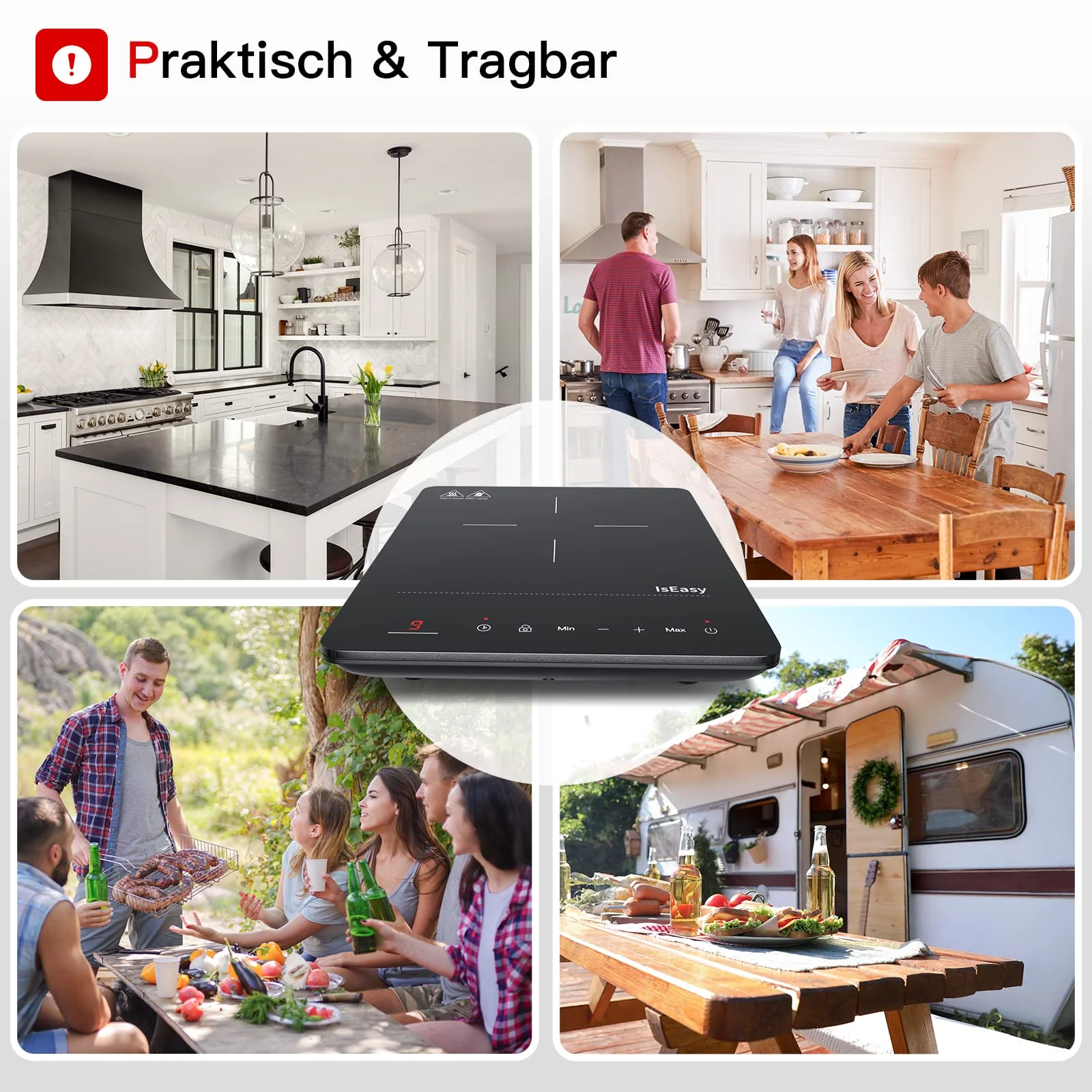 Induktionskochplatte, IsEasy Tragbares Induktionskochfeld 2100W,28cm Induction Hotplates, Kochfelder mit Stecker, 9 Heizstufen, 1-99Min Timer, Touch-Steuerung, Max/Min-Funktion, 220-240V - Image 9