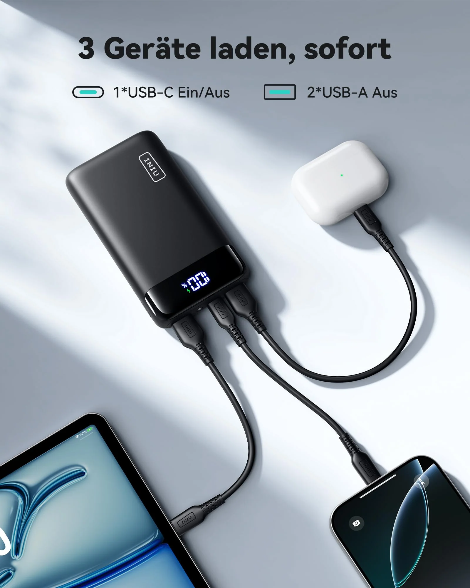 INIU Powerbank, Kompakte LED-Anzeige 20000mAh Externer Akku mit Dualer 3A Ausgängen und USB-C Eingang, Power Bank für Handy iPhone 16 15 14 13 12 11 X 8 Xiaomi iPad Tablet Laptop-Akkus - Image 5