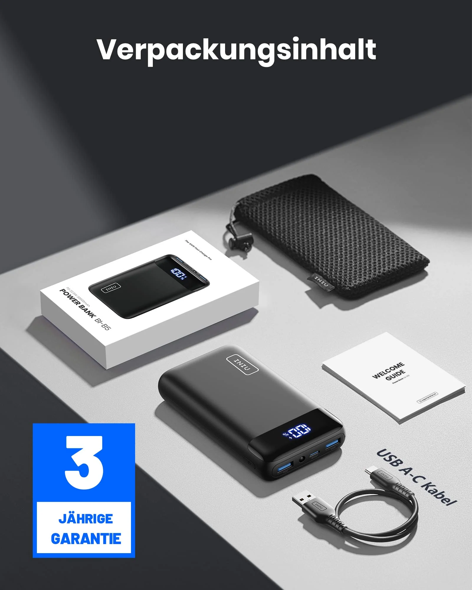 INIU Powerbank, Kompakte LED-Anzeige 20000mAh Externer Akku mit Dualer 3A Ausgängen und USB-C Eingang, Power Bank für Handy iPhone 16 15 14 13 12 11 X 8 Xiaomi iPad Tablet Laptop-Akkus - Image 7