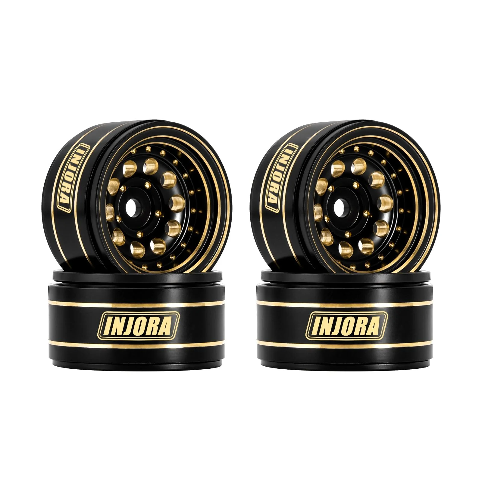 INJORA 1.0" Beadlock Felgen Schwarz Beschichtet Messing Felgen für 1/24 1/18 RC Crawler Car Axial SCX24 AX24 TRX4M FCX24,Messing