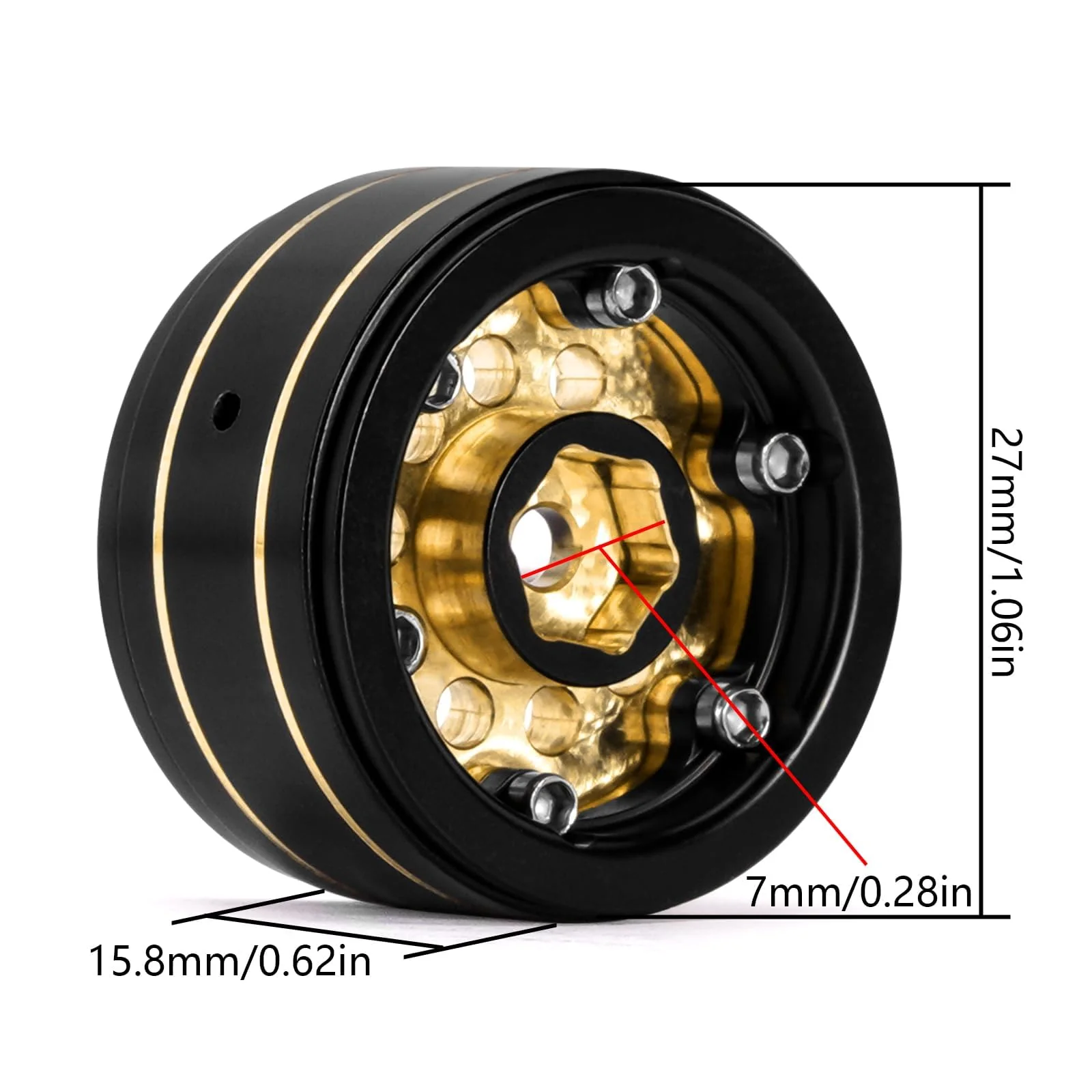 INJORA 1.0" Beadlock Felgen Schwarz Beschichtet Messing Felgen für 1/24 1/18 RC Crawler Car Axial SCX24 AX24 TRX4M FCX24,Messing - Image 5