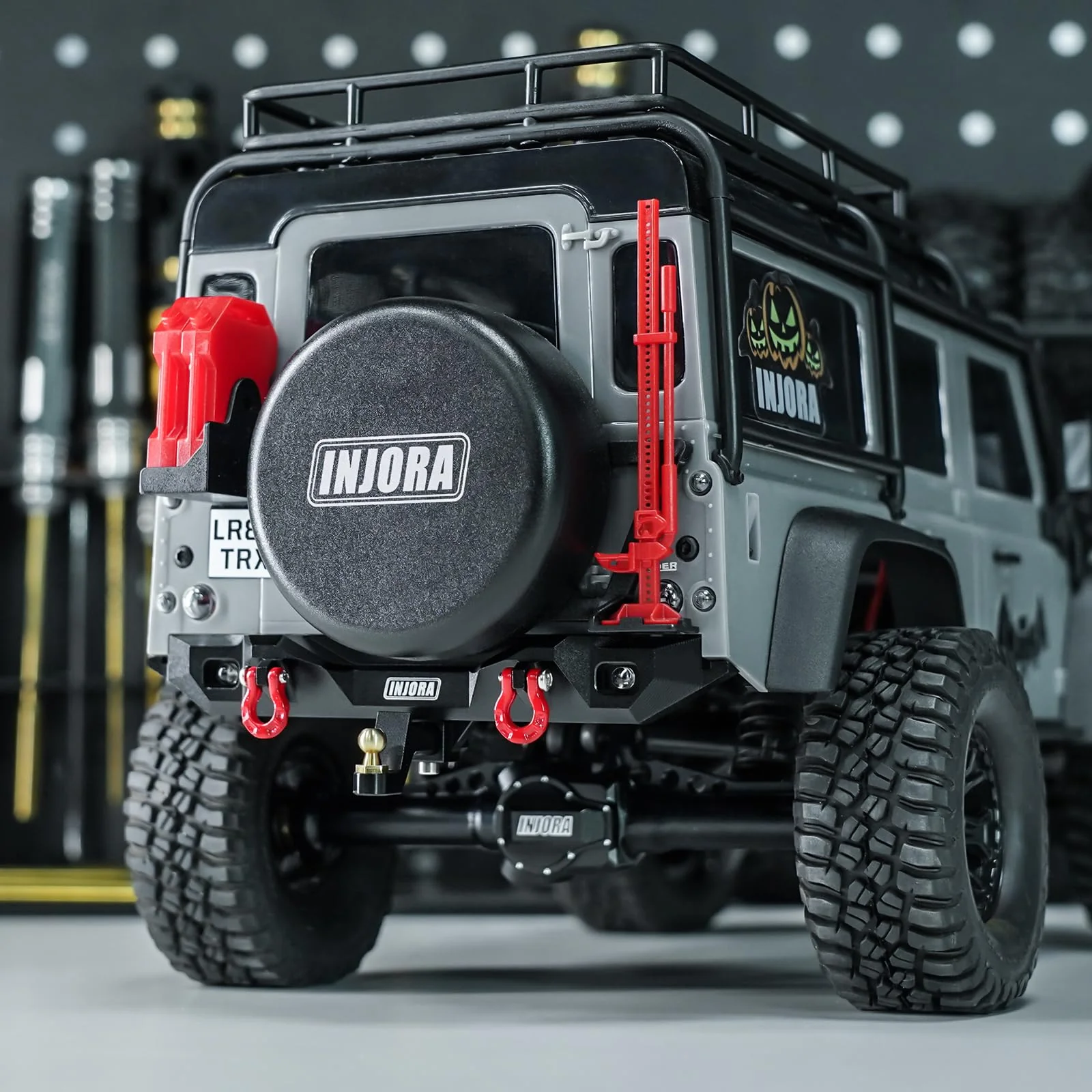INJORA Vorder und Hinter Stoßstange - CNC Aluminium Stoßstange mit Licht für 1/18 RC Crawler TRX4M Defender Upgrade - Image 2