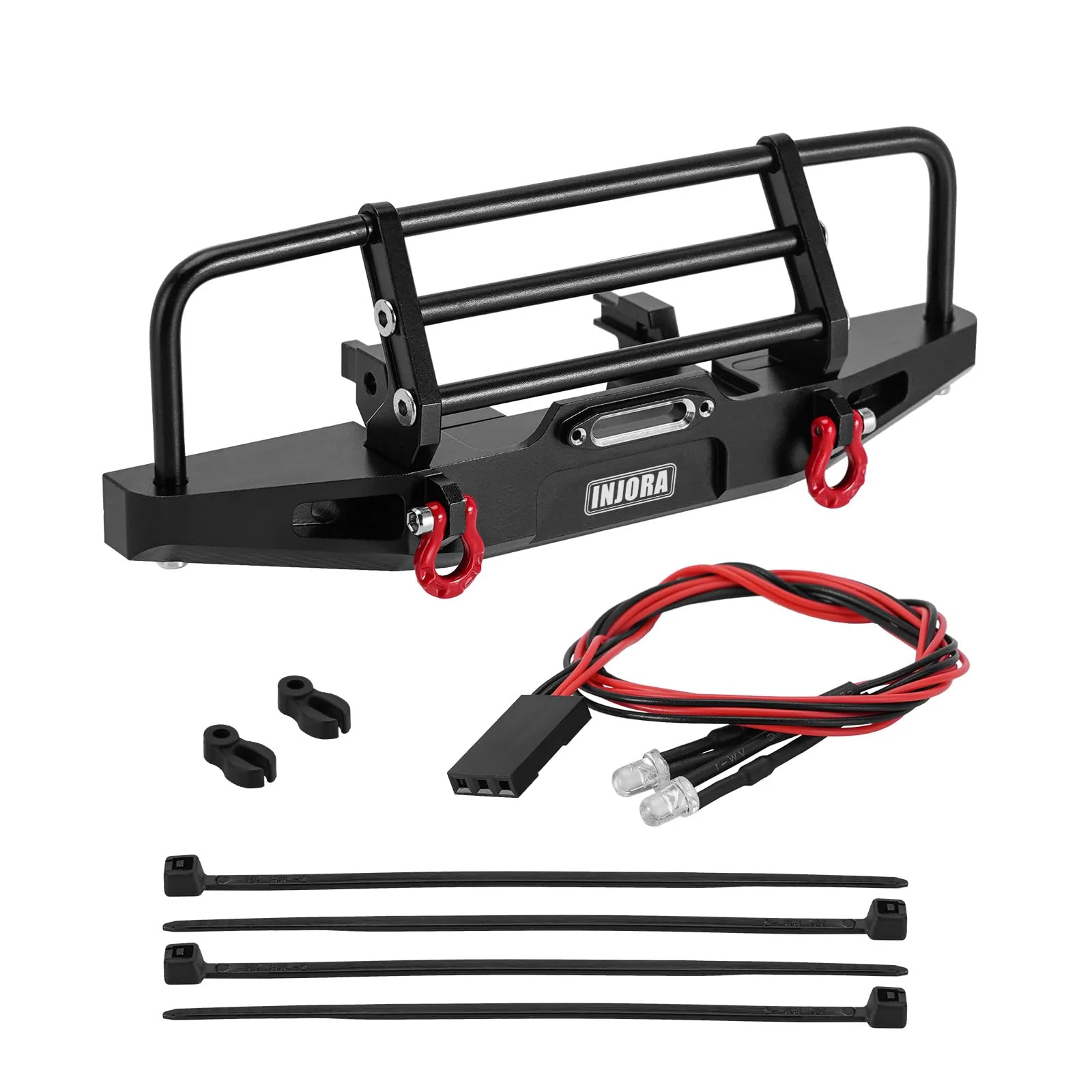 INJORA Vorder und Hinter Stoßstange - CNC Aluminium Stoßstange mit Licht für 1/18 RC Crawler TRX4M Defender Upgrade - Image 5