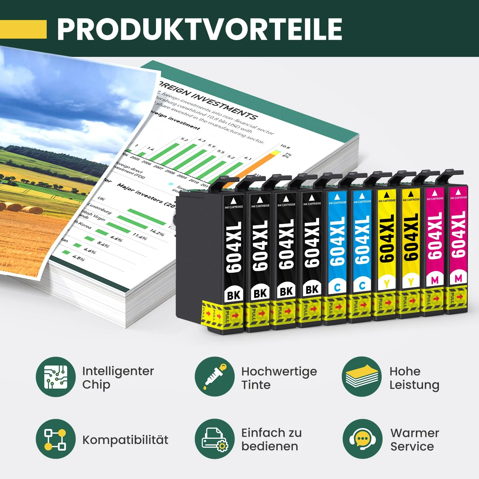 INK E-SALE 604XL Druckerpatronen kompatible für Epson 604XL 10er-Pack für Expression Home XP-3200 XP-3205 XP-4200 XP-4205 XP-2200 XP-2205 Workforce WF-2910 WF-2930 WF-2935 WF-2950 - Image 3