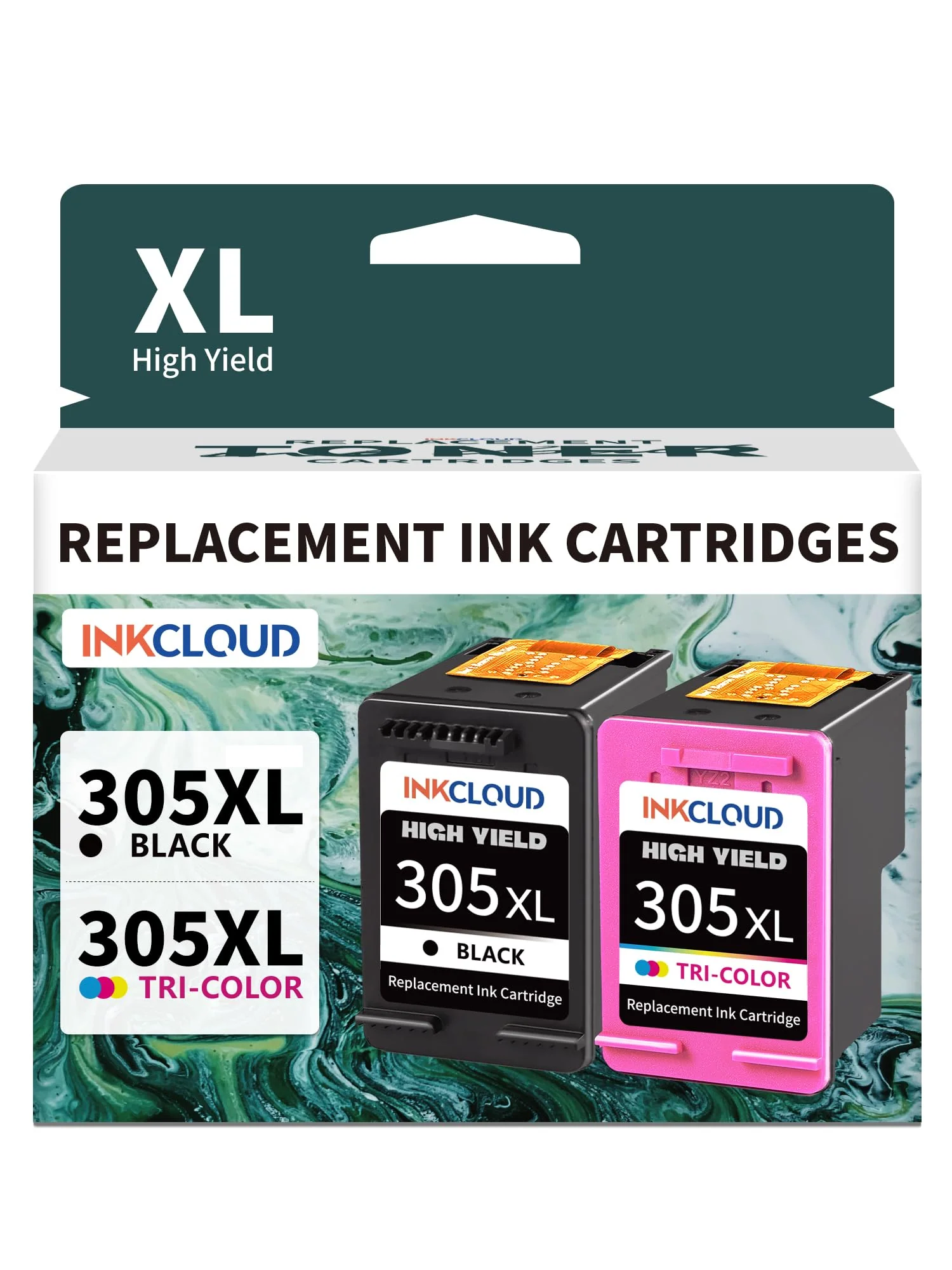 INKCLOUD 305XL Druckerpatronen Kompatibel für HP 305 Druckerpatronen für DeskJet 2700 2710 2720 DeskJet Plus 4110 4120 Envy 6010 6020 Envy Pro 6400 6420 (1 Schwarz und 1 Farbe)