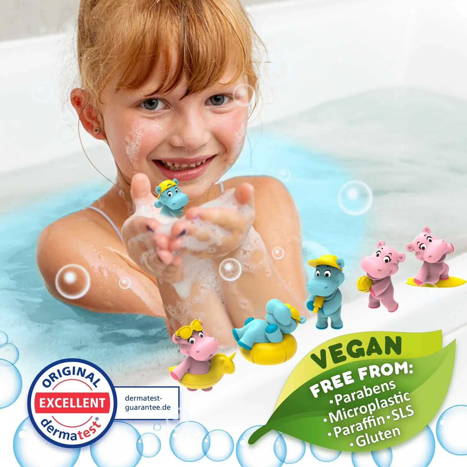 INKEE FUN BEACH | Badekugel Kinder mit Überraschung, Badebombe Kinder mit Hippo Stempel, Mit Mangobutter & Wassermelone-Duft - Image 4