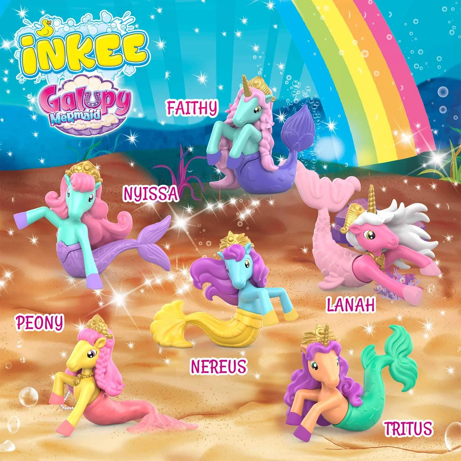 INKEE Surprise GALUPY MERMAID | Einhorn Badebombe mit Überraschung, Kinder Badekugeln in Muschelform mit Meerjungfrau Figuren & Zuckerwatte Aroma - Image 6