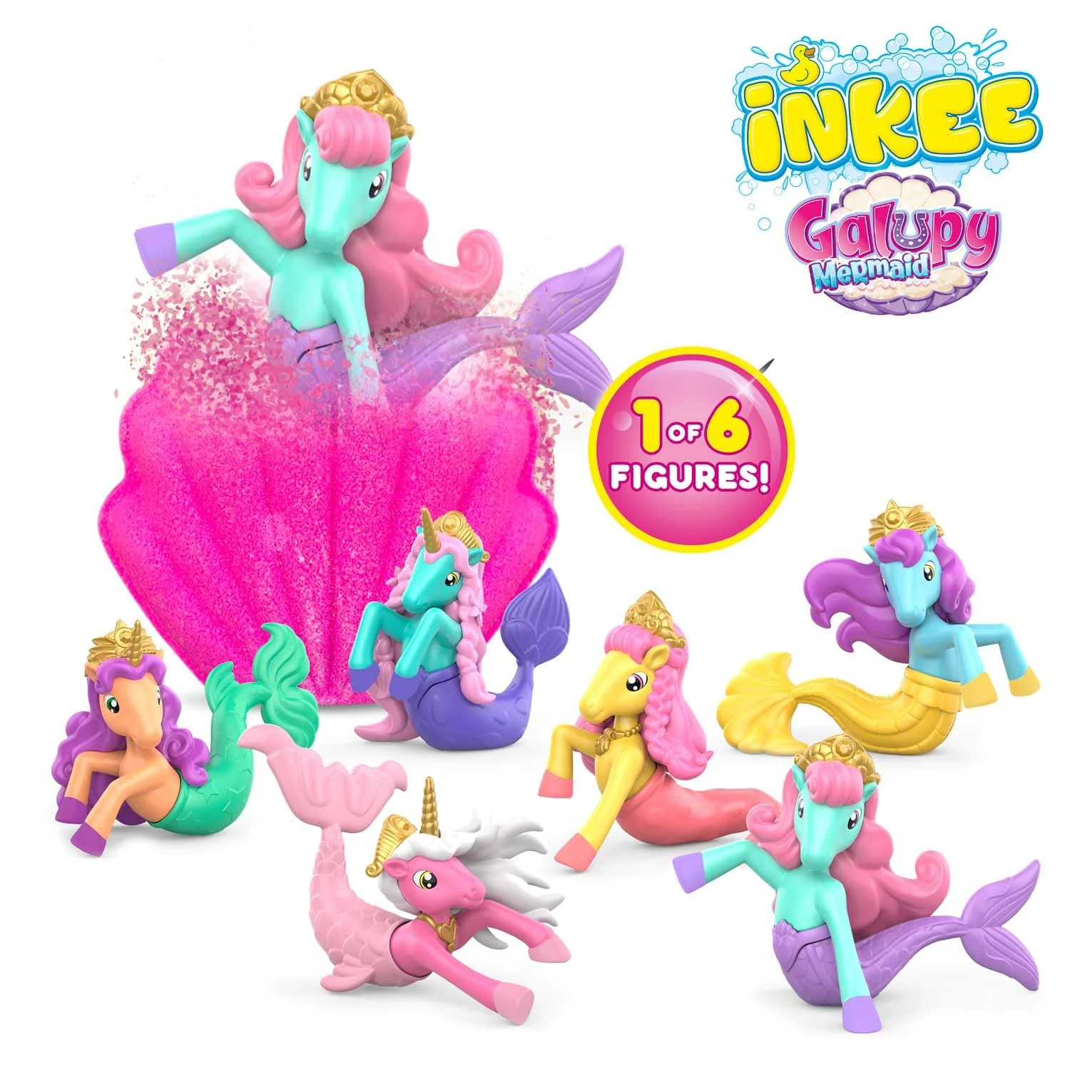 INKEE Surprise GALUPY MERMAID | Einhorn Badebombe mit Überraschung, Kinder Badekugeln in Muschelform mit Meerjungfrau Figuren & Zuckerwatte Aroma - Image 7