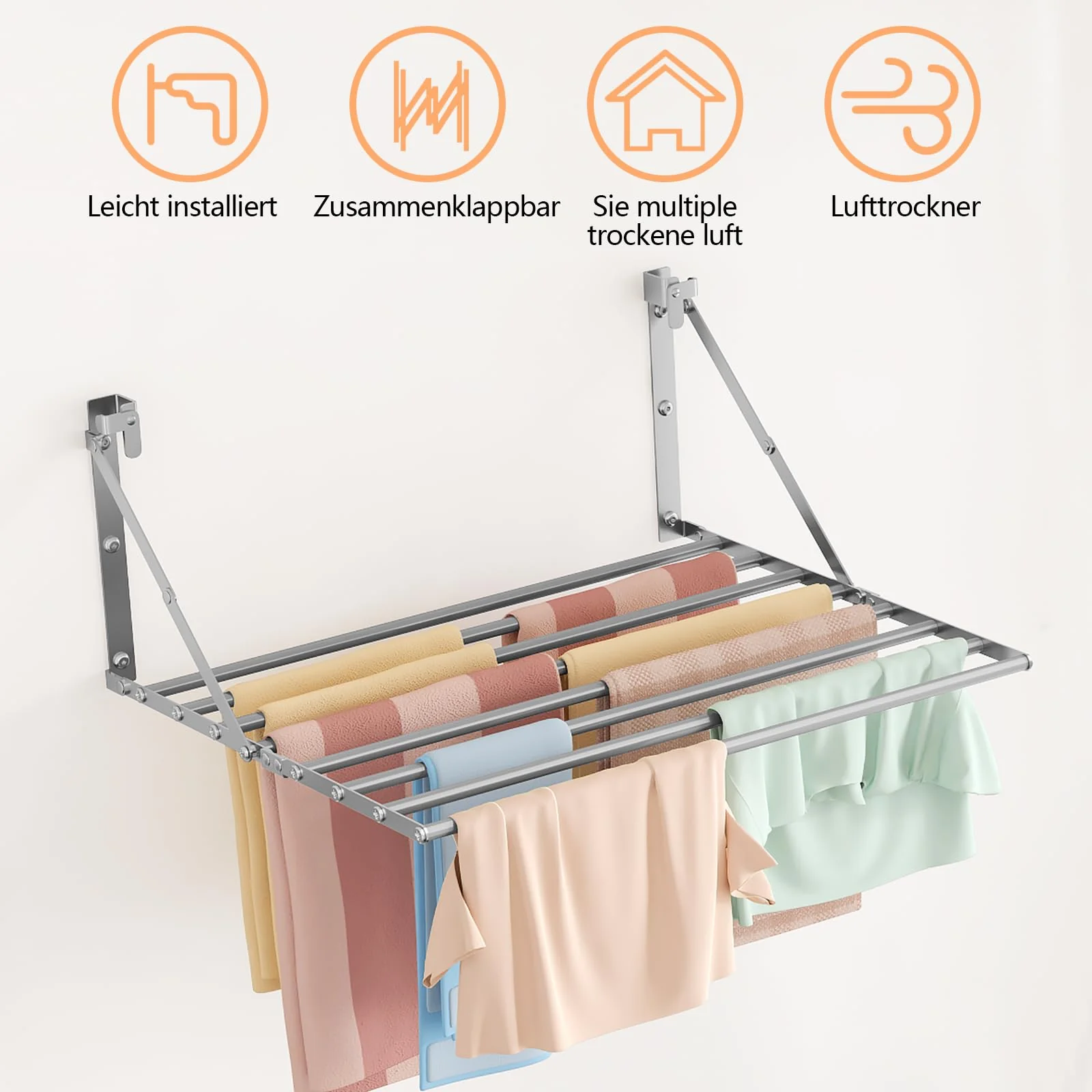 Innotic Wäscheständer Wandmontage Klappbar, Wasserdicht Wäschetrockner Wand Outdoor mit 8 Stangen groß Raum, Platzsparend Wäscheständer für außen Bad Balkon Waschraum - Image 8