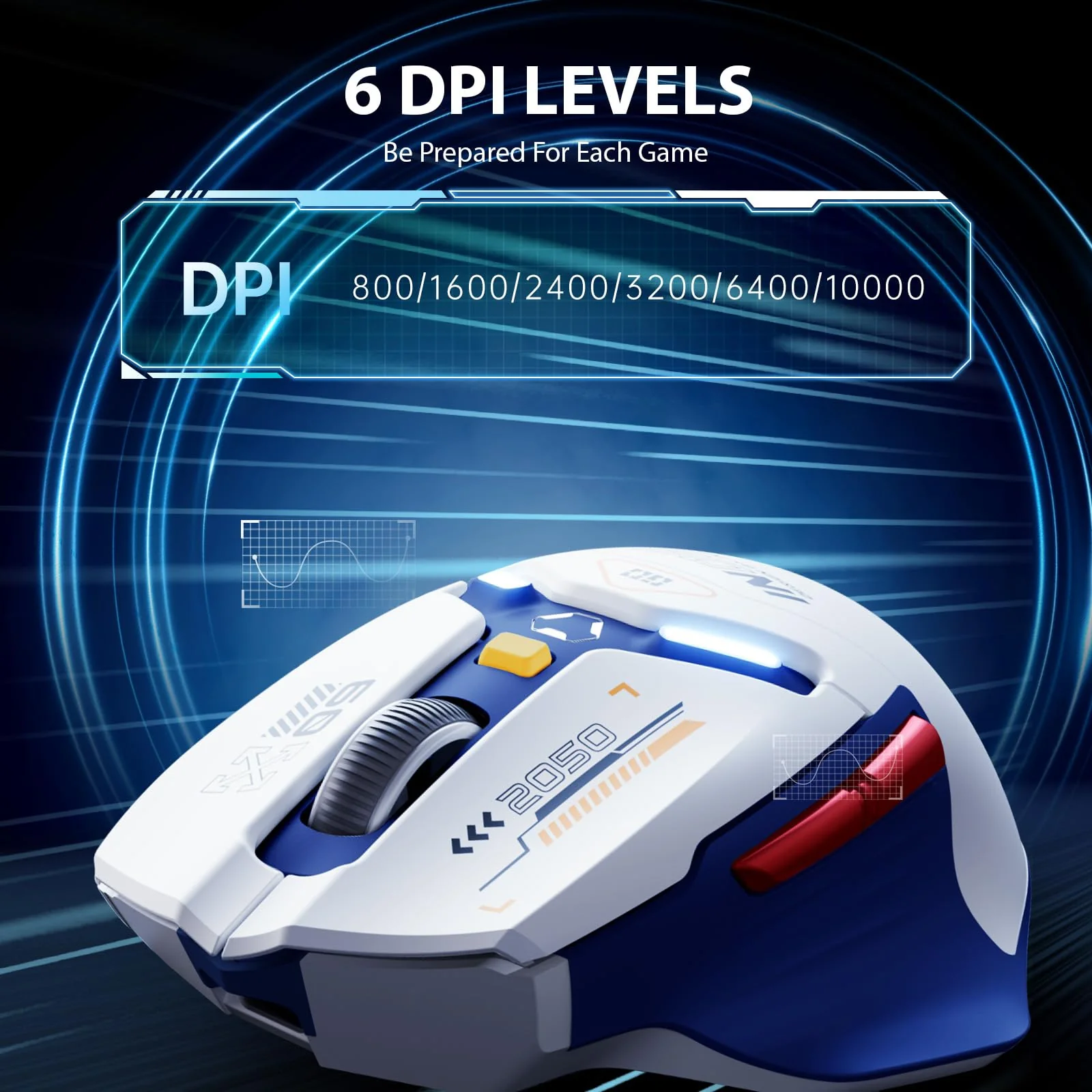 INPHIC IN9 Gaming Maus kabellos, echte Tri-Mode 2,4G Wireless/Type-C Wired/Bluetooth Maus, 10k DPl, vollständig programmierbar, RGB-Beleuchtung, Hyperspeed wiederaufladbare Funkmaus für Laptop PC,Blau - Image 2