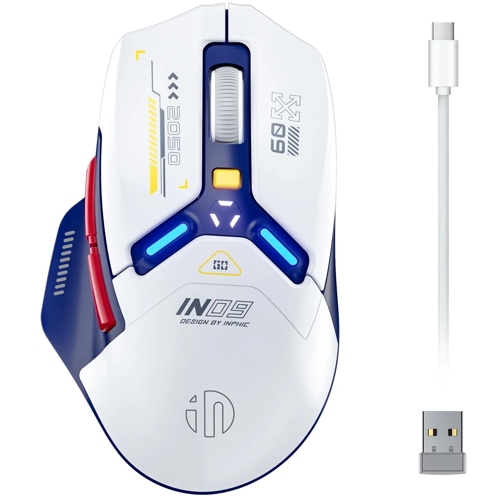INPHIC IN9 Gaming Maus kabellos, echte Tri-Mode 2,4G Wireless/Type-C Wired/Bluetooth Maus, 10k DPl, vollständig programmierbar, RGB-Beleuchtung, Hyperspeed wiederaufladbare Funkmaus für Laptop PC,Blau - Image 3