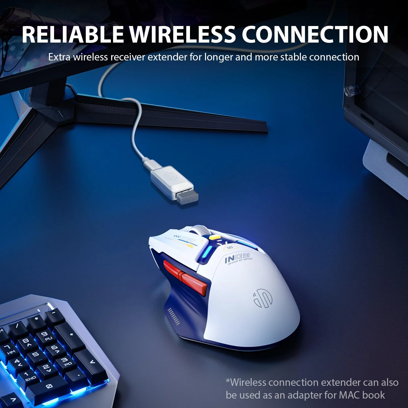 INPHIC IN9 Gaming Maus kabellos, echte Tri-Mode 2,4G Wireless/Type-C Wired/Bluetooth Maus, 10k DPl, vollständig programmierbar, RGB-Beleuchtung, Hyperspeed wiederaufladbare Funkmaus für Laptop PC,Blau - Image 5