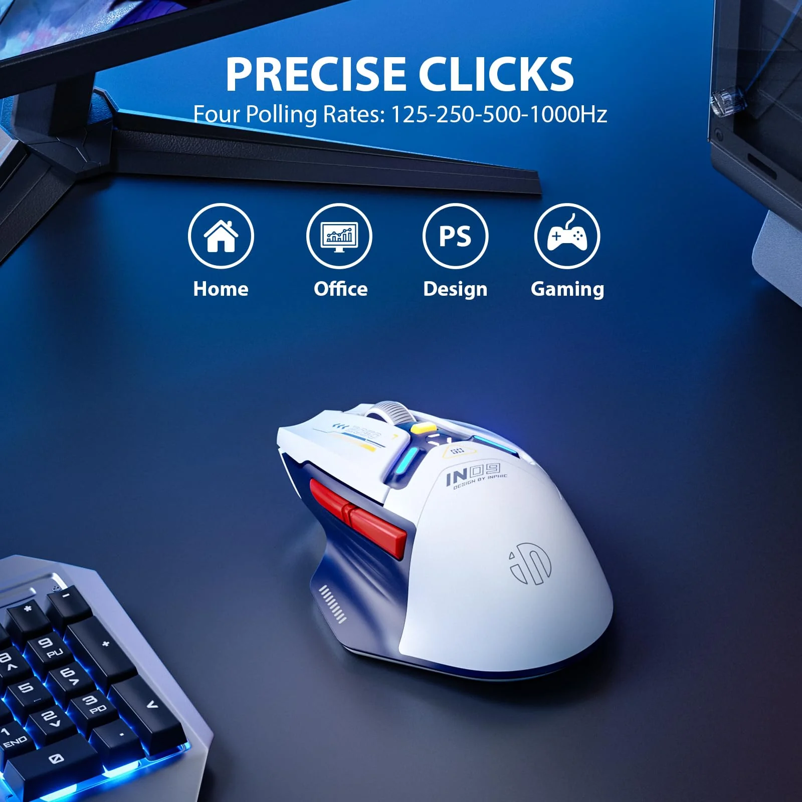 INPHIC IN9 Gaming Maus kabellos, echte Tri-Mode 2,4G Wireless/Type-C Wired/Bluetooth Maus, 10k DPl, vollständig programmierbar, RGB-Beleuchtung, Hyperspeed wiederaufladbare Funkmaus für Laptop PC,Blau - Image 9
