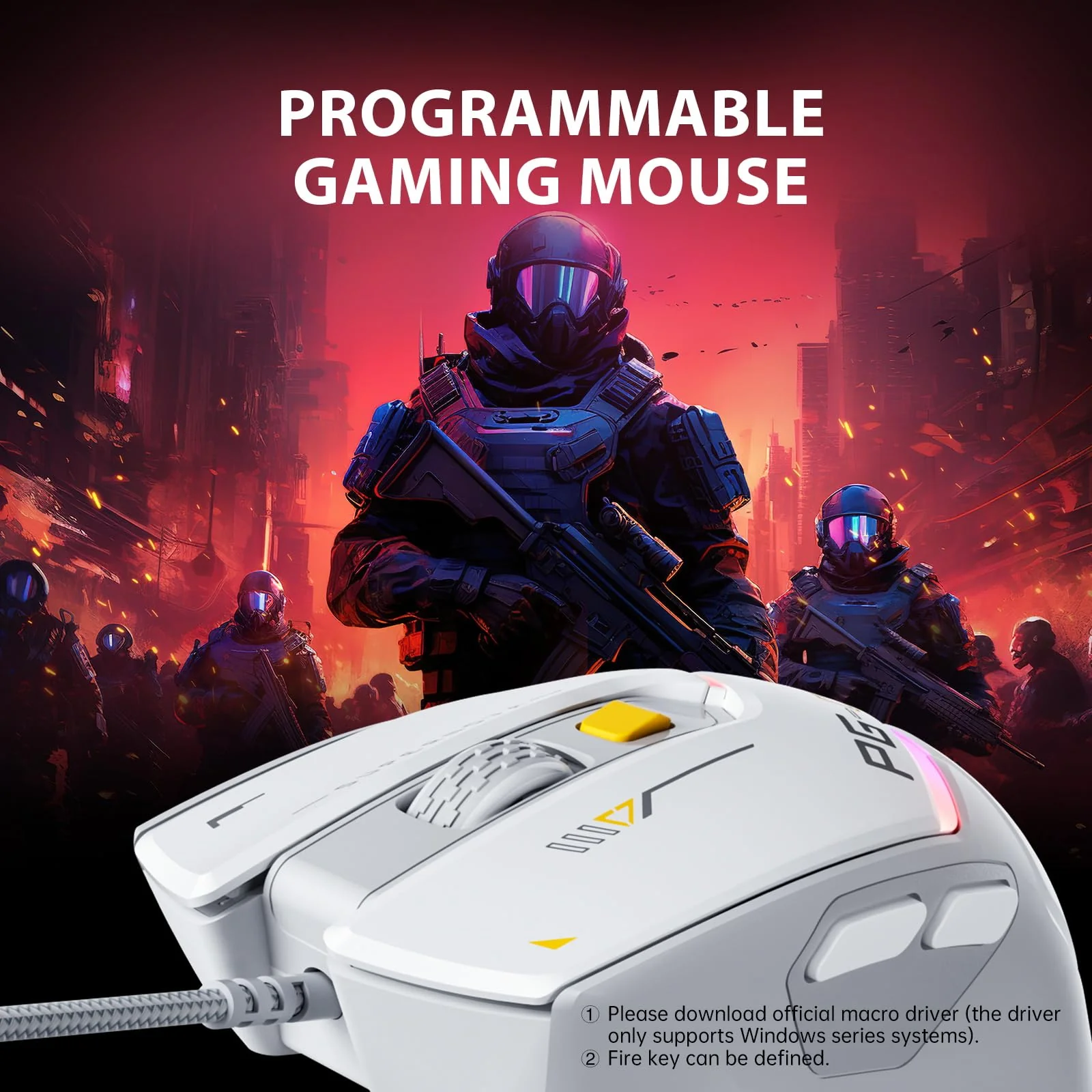 INPHIC PG1 Gaming Maus mit Kabel, 12800 DPI Hochpräzise, 6 programmierbare Tasten, atmungsaktive RGB Hintergrundbeleuchtung Ergonomische PC Maus Kabel für Computer/Mac/Laptop - Weiß - Image 2