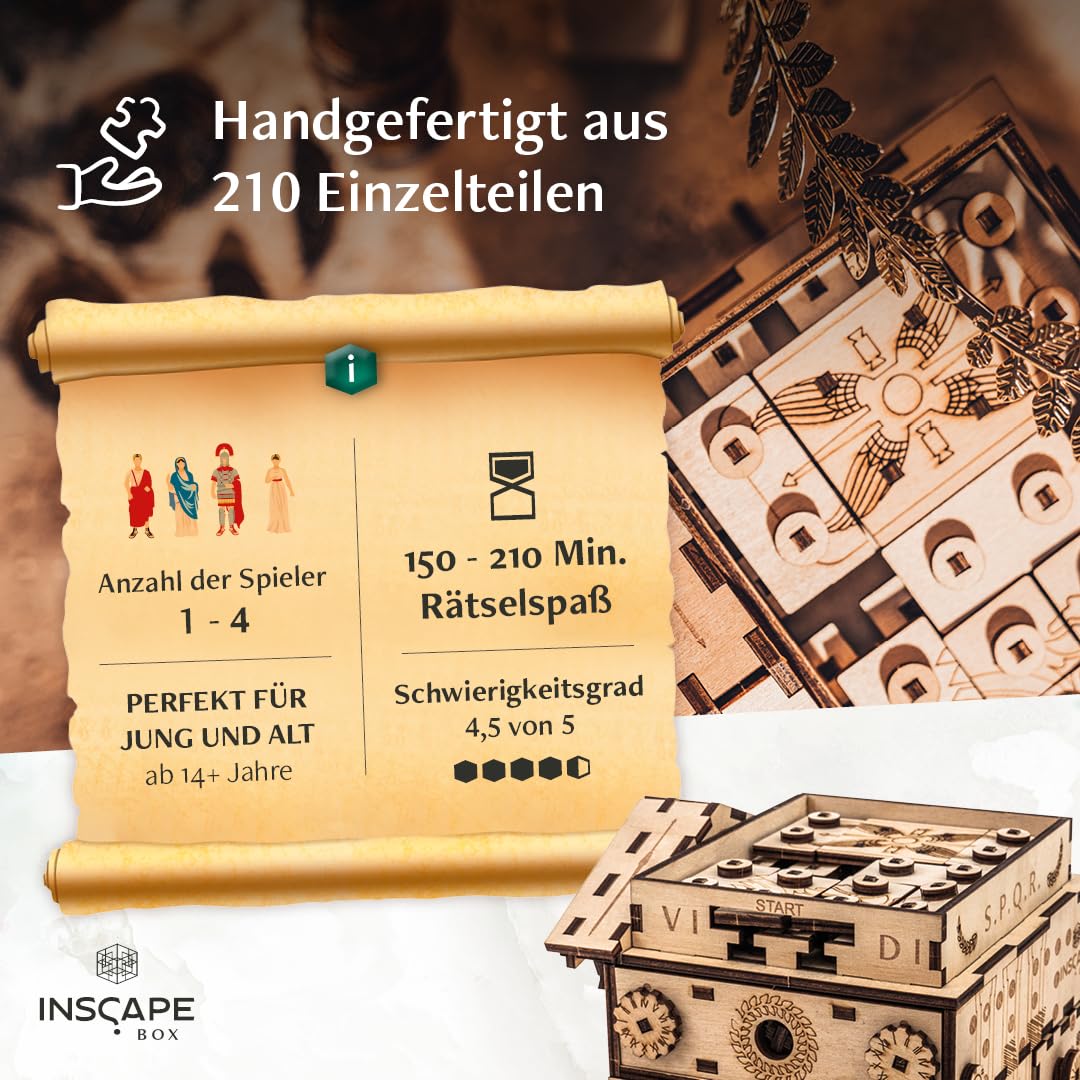 INSCAPE Caesar´s Riches - Rätselbox Holz - Puzzle Box - Escape Room Spiel Erwachsene und Kinder - Knobelspiele für Erwachsene - 3D Holzpuzzle - Cluebox - Denkspiele - Image 8