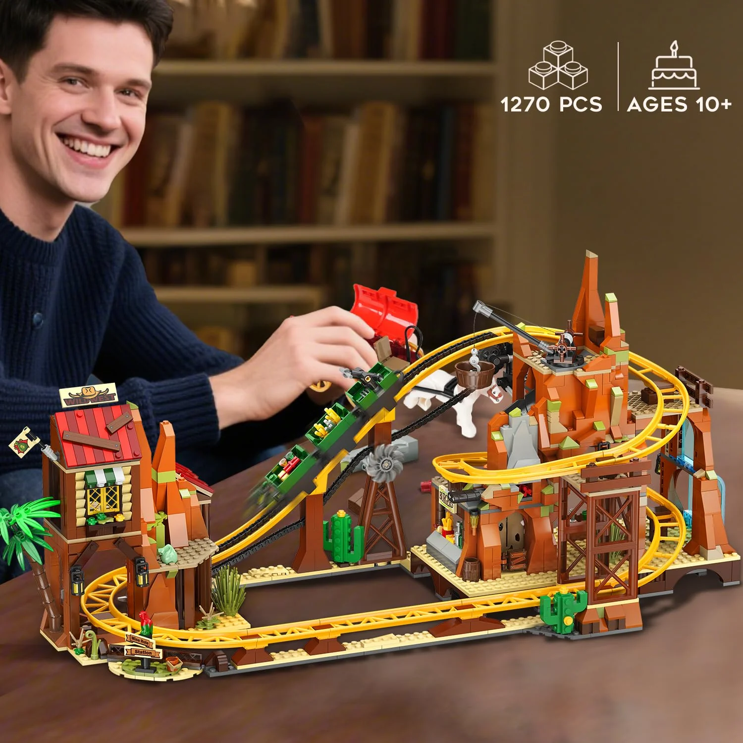 INSOON Achterbahn Bauspielzeug mit Grubenbahn Kettenantrieb Wagen, 1270 Stück Minen Zug Achterbahn Modell Spielzeug, Klemmbausteine Geschenk für Erwachsene Jugendliche Kinder Jungen Mädchen 10+ Jahren - Image 2