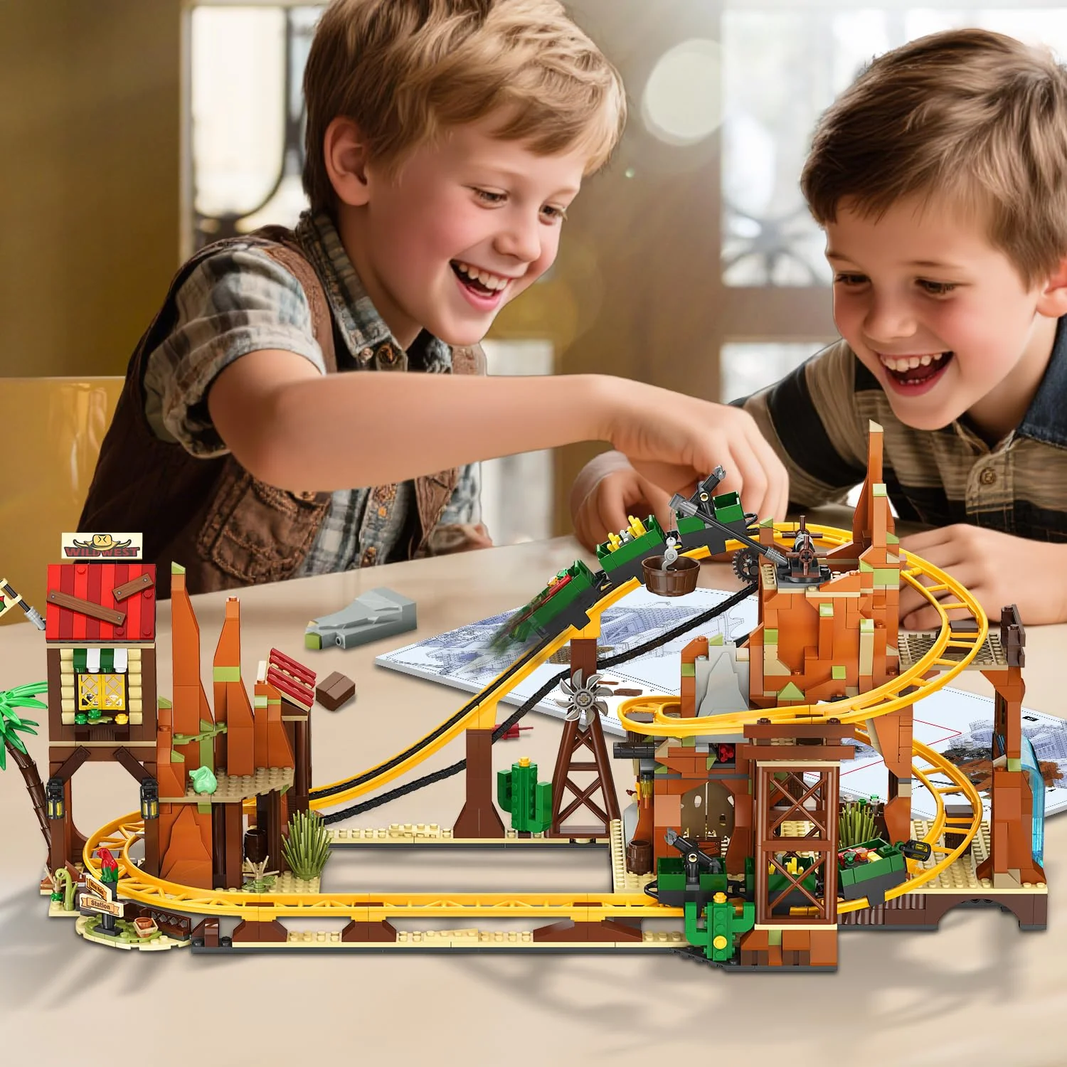 INSOON Achterbahn Bauspielzeug mit Grubenbahn Kettenantrieb Wagen, 1270 Stück Minen Zug Achterbahn Modell Spielzeug, Klemmbausteine Geschenk für Erwachsene Jugendliche Kinder Jungen Mädchen 10+ Jahren - Image 6
