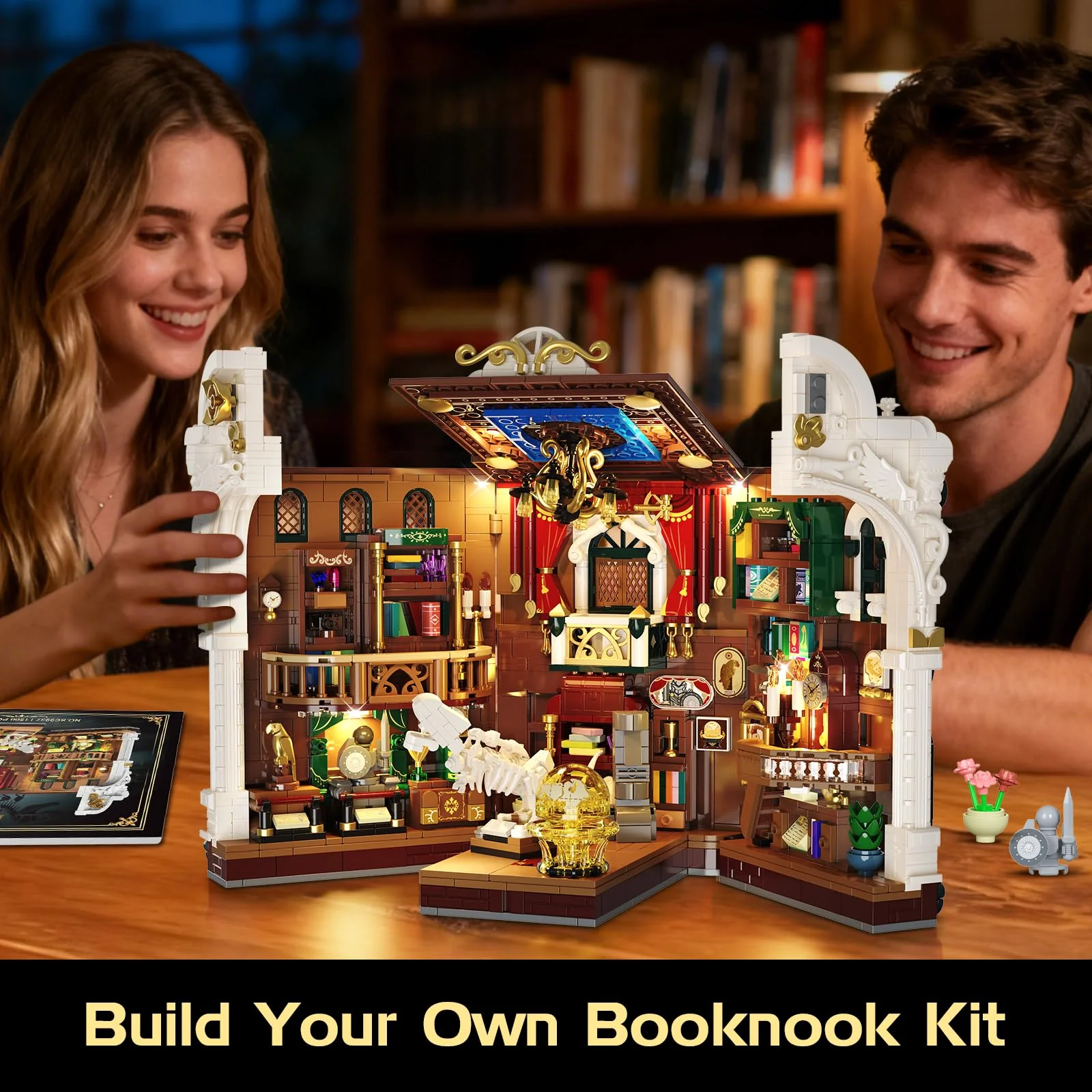 INSOON Dinosauriermuseum Book Nook Bauspielzeugset mit Licht, DIY Booknook Klemmbausteine Baustein Set Haus Dekor, 1500 Stück Miniatur Haus Bauset Geschenk für Erwachsene Kinder Mädchen Jungen 12+ - Image 7