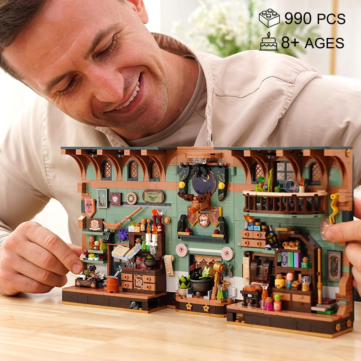 INSOON Magisches Zaubertrank Book Nook Haus Bauspielzeugset mit LED, 990 Stück Magic DIY Bookend Baustein Kit für Heimdekor, Booknook Klemmbausteine für Erwachsene Kinder Jungen Mädchen ab 10-12+ - Image 4