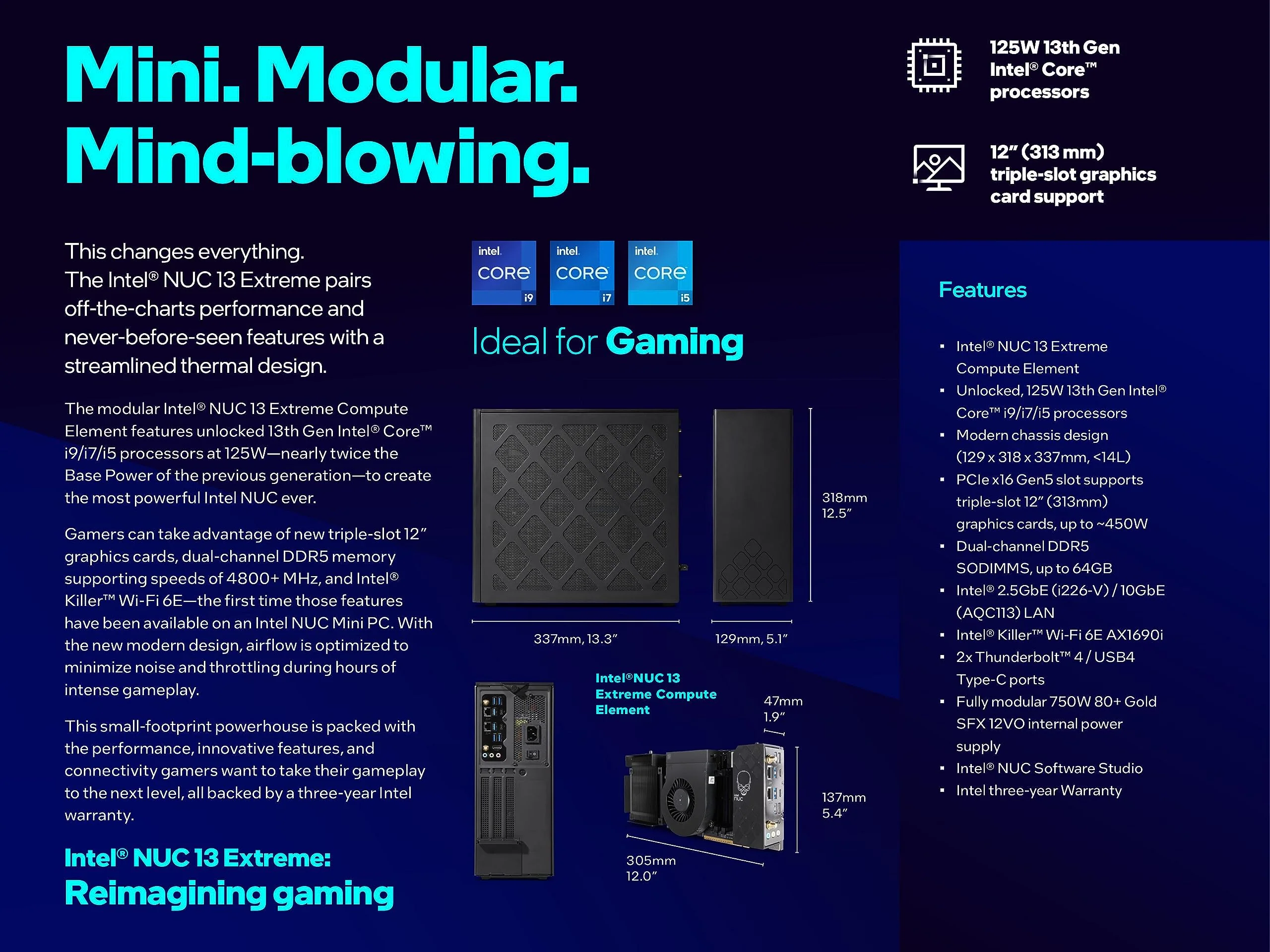 Intel NUC Gaming-PC 13. Generation NUC13RNGi9 mit Intel Core i9 13900K Prozessor 24 Kerne Bis zu 5,8 GHz DDR5 WiFi 6E Thunderbolt 4 ITX Gehäuse, 64 GB RAM 4 TB SSD - Image 3