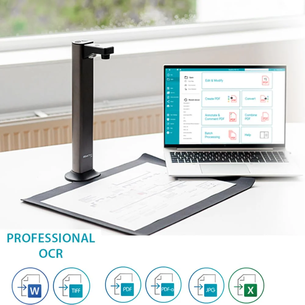 IRIScan Desk Pro Dokumentenscanner LED,Buchscanner 18MP Kamera -v7PRO: a3 scanner 60PPM Free ReadirisPDF OCR-Editor,600Dpi Dokumentenkamera Visualizer,AI-Flachlegung-Auto-Scan-Finger-Verstecken WinMac - Image 4
