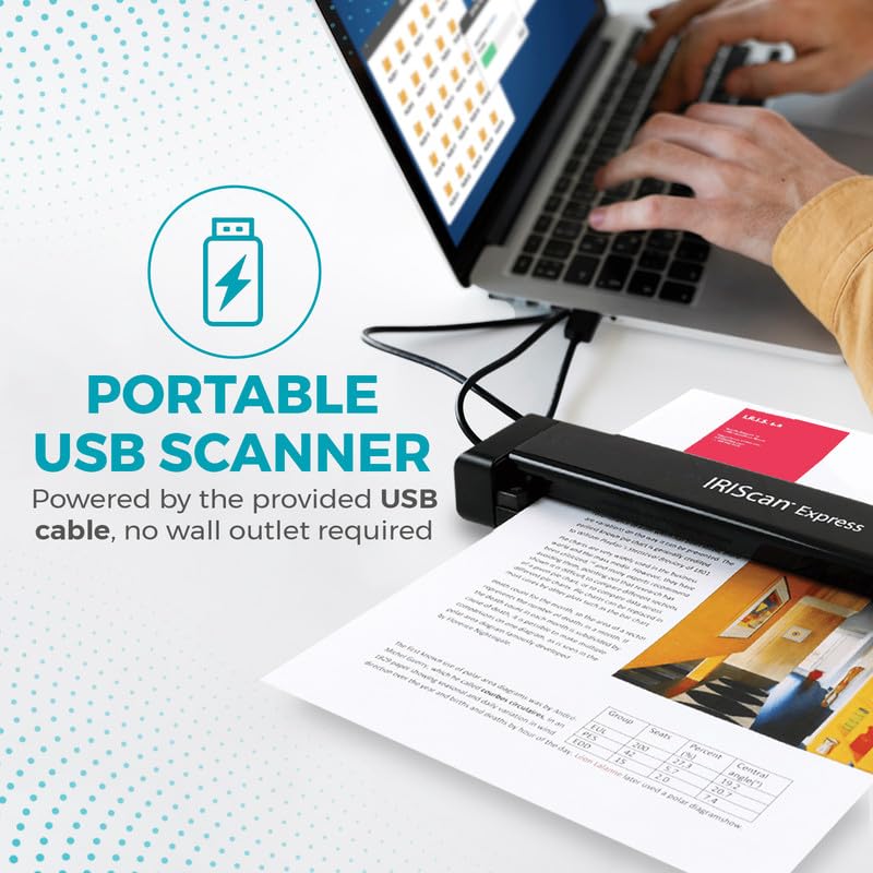IRIScan Express Mobile Scanner-dokumentenscanner A4 8PPM -v4: PDF-Editor, Simplex, USB-betrieben, PDF-Scanner, Scan zu Word, PDF, XLS, Visitenkarten zu Outlook, Foto Scanner, Quittungsscanner Win - Image 3