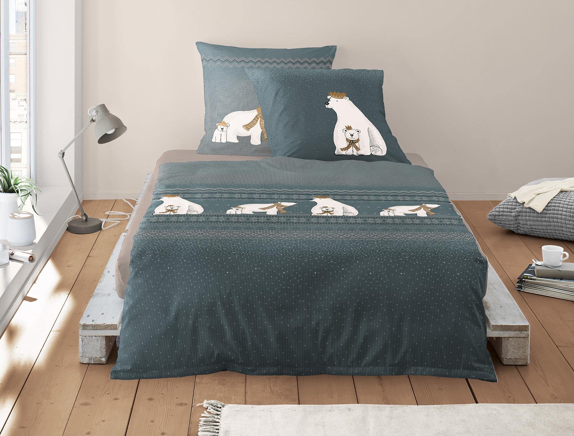 Irisette Feinbiber Bettwäsche Set Bettwäsche 2 teilig Bettbezug 135 x 200 cm Kopfkissenbezug 80 x 80 cm Dublin 8333-22 blau