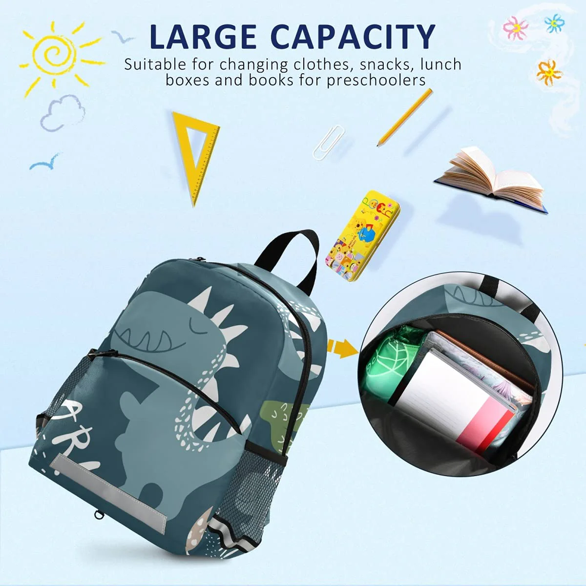 ISAOA Kleinkind-Rucksack mit Zügeln für Jungen, niedlicher Dinosaurier, brüllendes Tier, Kinderrucksack, Kindertagesstätte, Vorschule, Kindergarten - Image 4