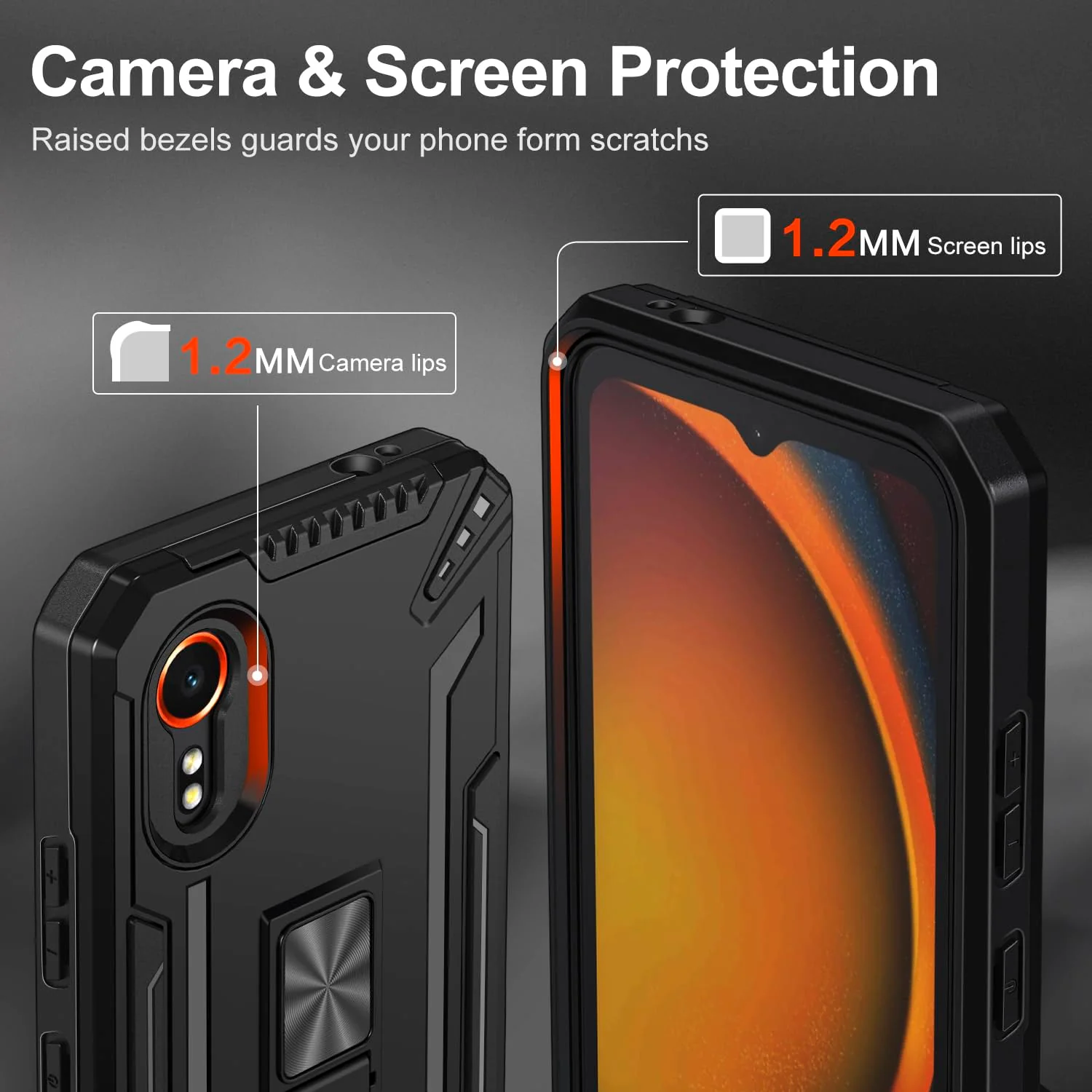 ivoler Hülle für Samsung Galaxy Xcover 7 mit Ständer und 2 Stück Panzer Schutz Glas, [Kameraschutz] [Militärischer] Stoßfest Handyhülle Kratzfest Schutzhülle Anti-Fingerabdruck Case Cover, Schwarz - Image 2