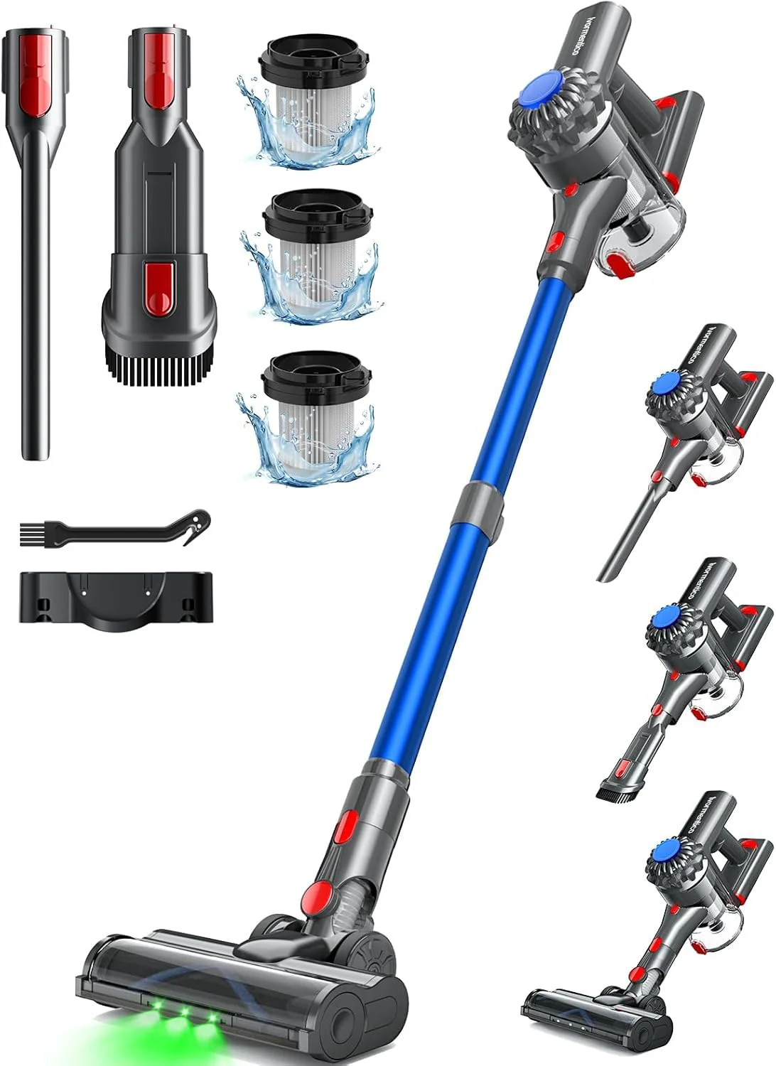Ivormentico Akku Staubsauger Kabellos 50Mins/40KPA/450W, Akkustaubsauger mit Geen LED, Kabelloser Staubsauger mit Aufgerüstete Bodenbürste, StaubsaugerAkku für Tierhaare, Dunkelblau