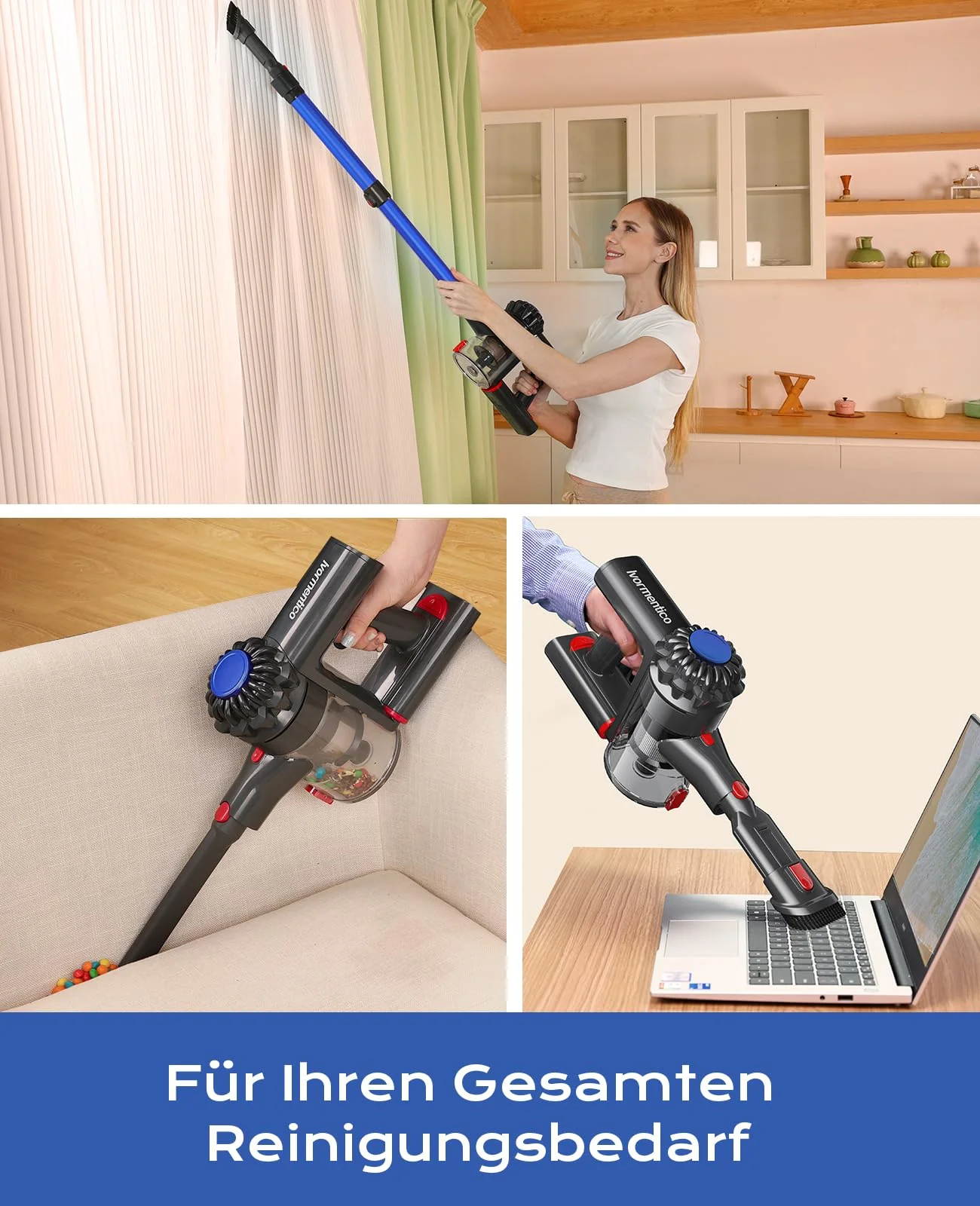 Ivormentico Akku Staubsauger Kabellos 50Mins/40KPA/450W, Akkustaubsauger mit Geen LED, Kabelloser Staubsauger mit Aufgerüstete Bodenbürste, StaubsaugerAkku für Tierhaare, Dunkelblau - Image 3