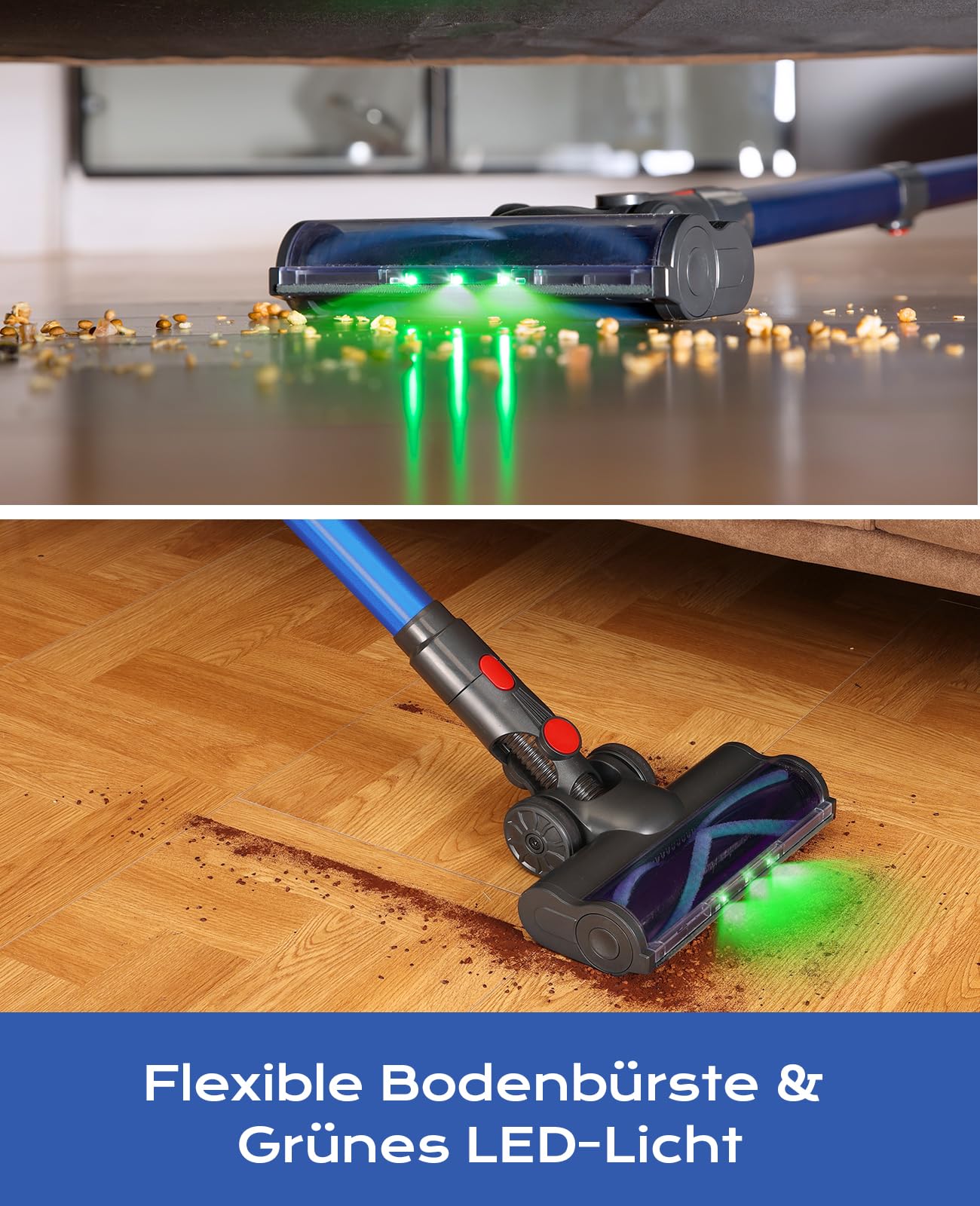 Ivormentico Akku Staubsauger Kabellos 50Mins/40KPA/450W, Akkustaubsauger mit Geen LED, Kabelloser Staubsauger mit Aufgerüstete Bodenbürste, StaubsaugerAkku für Tierhaare, Dunkelblau - Image 4