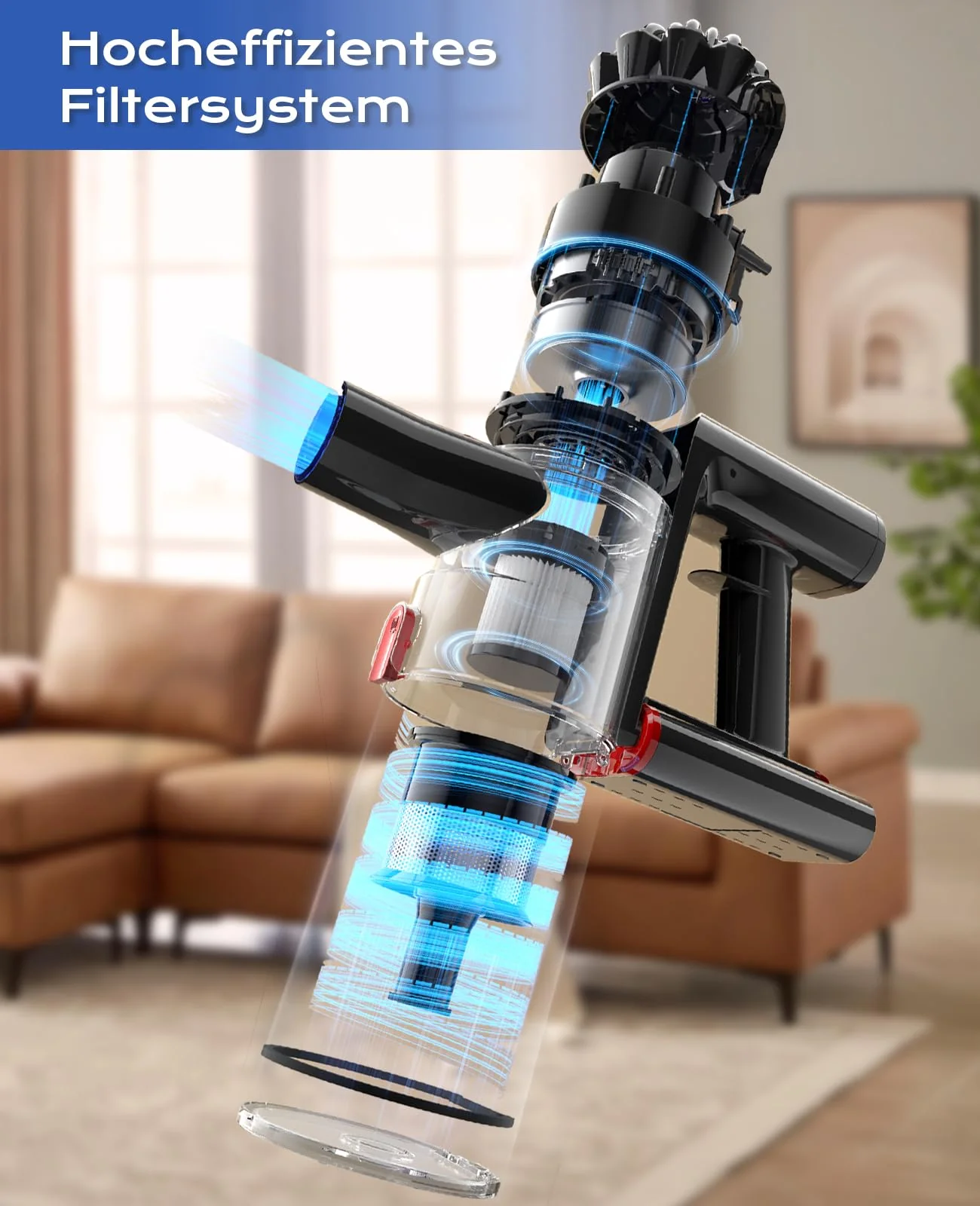 Ivormentico Akku Staubsauger Kabellos 50Mins/40KPA/450W, Akkustaubsauger mit Geen LED, Kabelloser Staubsauger mit Aufgerüstete Bodenbürste, StaubsaugerAkku für Tierhaare, Dunkelblau - Image 7