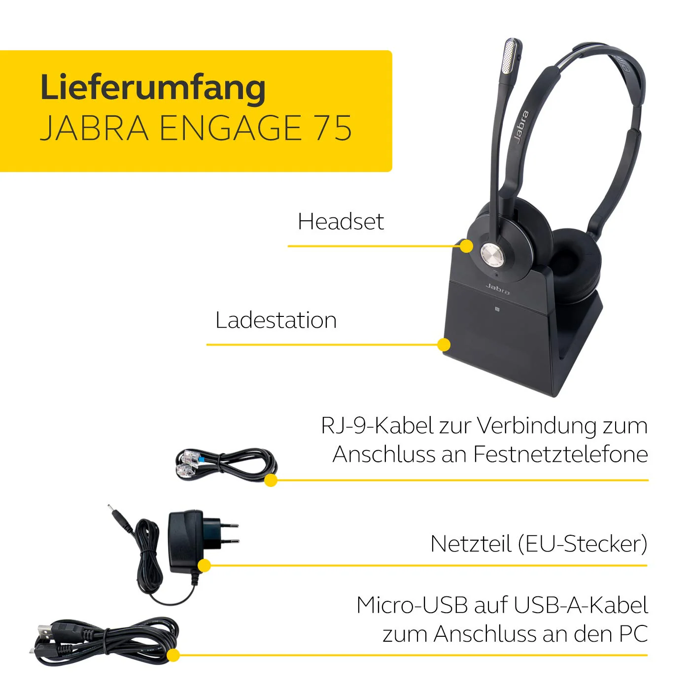 Jabra Engage 75 On-Ear Dect Stereo Headset - Skype for Business zertifizierter drahtloser Kopfhörer mit Noise-Cancelling für Tischtelefone und Softphones - schwarz - EU-Version - Image 2