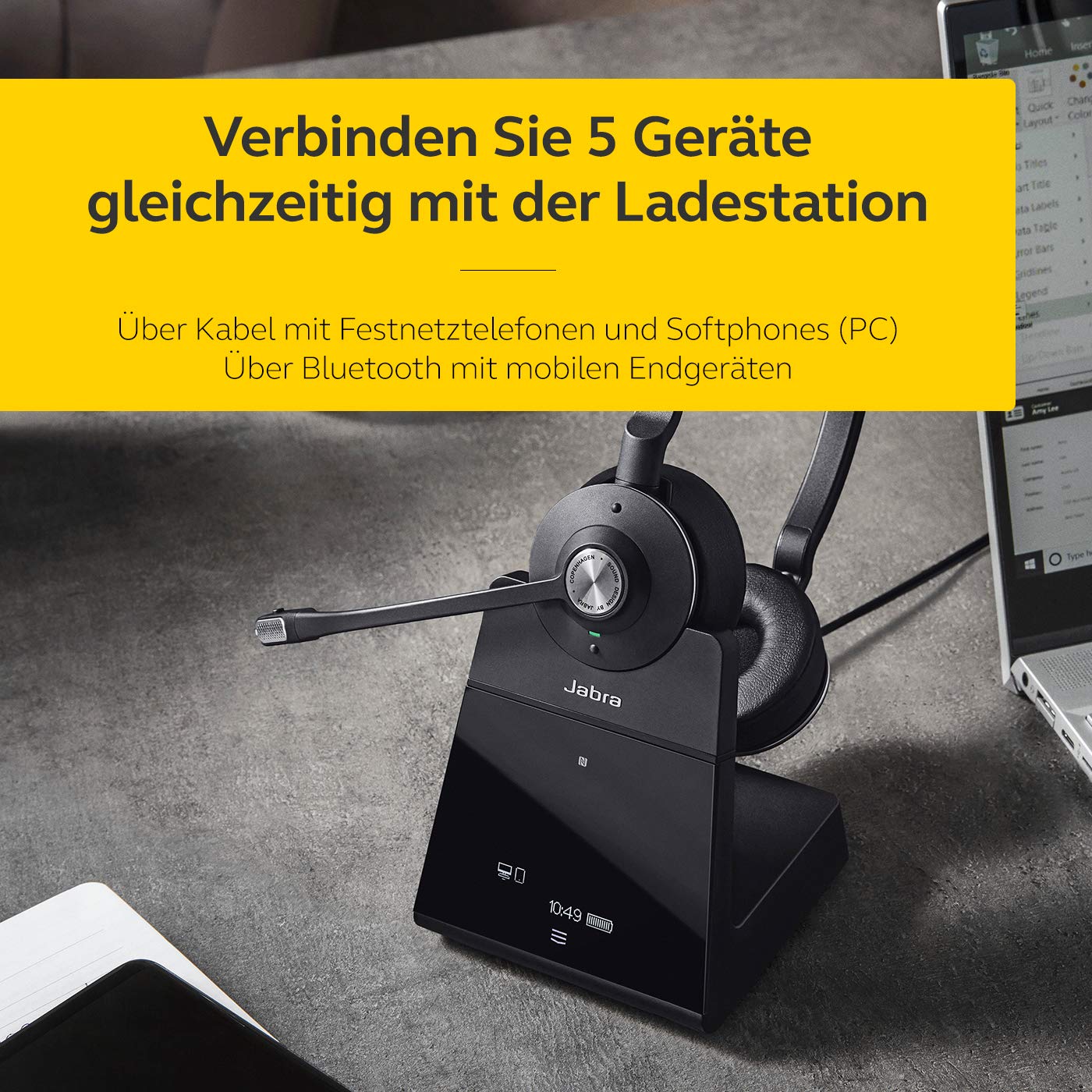 Jabra Engage 75 On-Ear Dect Stereo Headset - Skype for Business zertifizierter drahtloser Kopfhörer mit Noise-Cancelling für Tischtelefone und Softphones - schwarz - EU-Version - Image 3