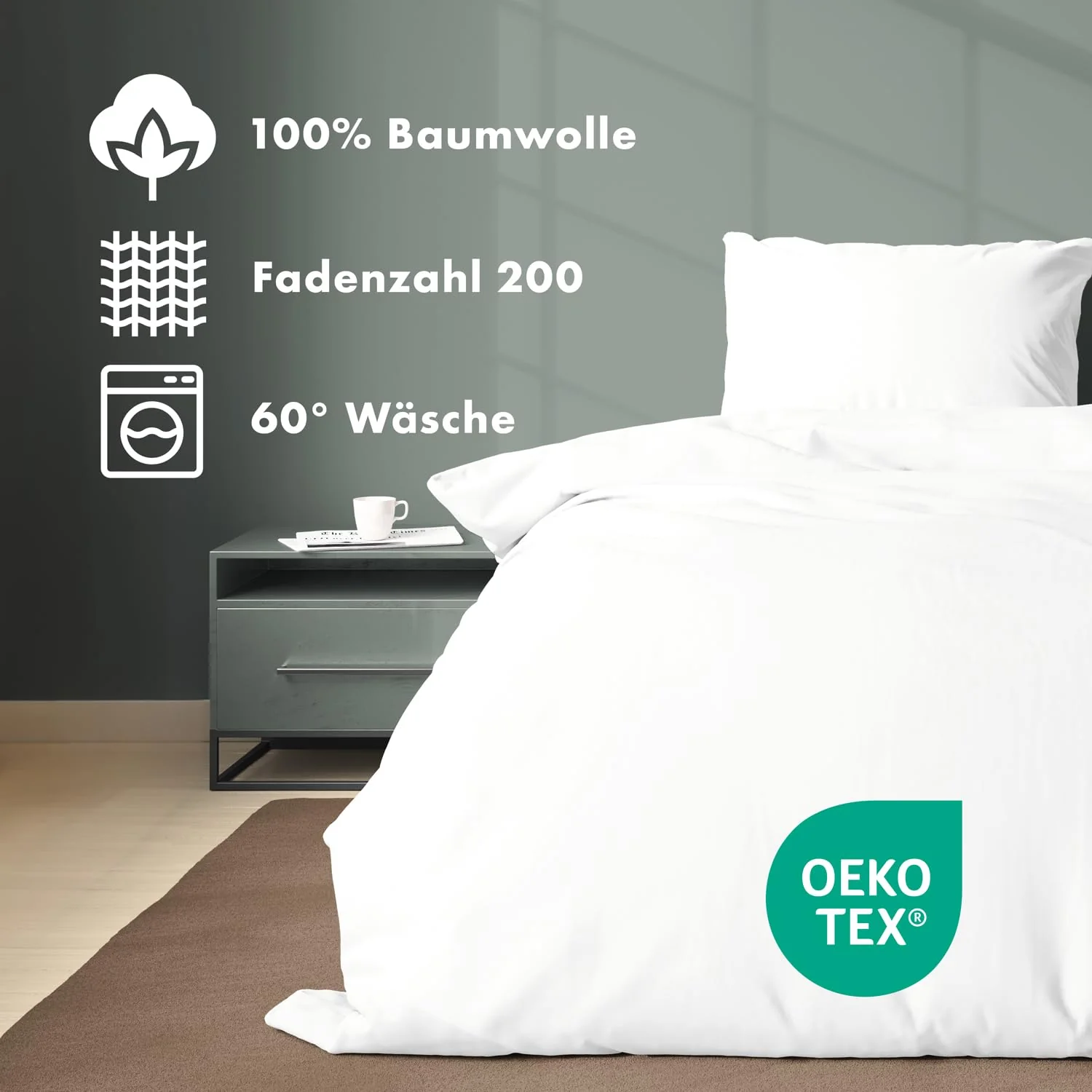 JACOBSON Bettwäsche 135x200 Set - 100% Baumwolle Bettbezug 135x200 cm + 1 Kissenbezug 80x80 cm, Perkal Bettwäsche 2-teilig mit Reißverschluss (135x200cm, Weiß, 2-teilig) - Image 2