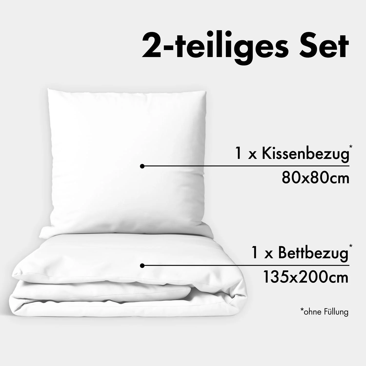 JACOBSON Bettwäsche 135x200 Set - 100% Baumwolle Bettbezug 135x200 cm + 1 Kissenbezug 80x80 cm, Perkal Bettwäsche 2-teilig mit Reißverschluss (135x200cm, Weiß, 2-teilig) - Image 4