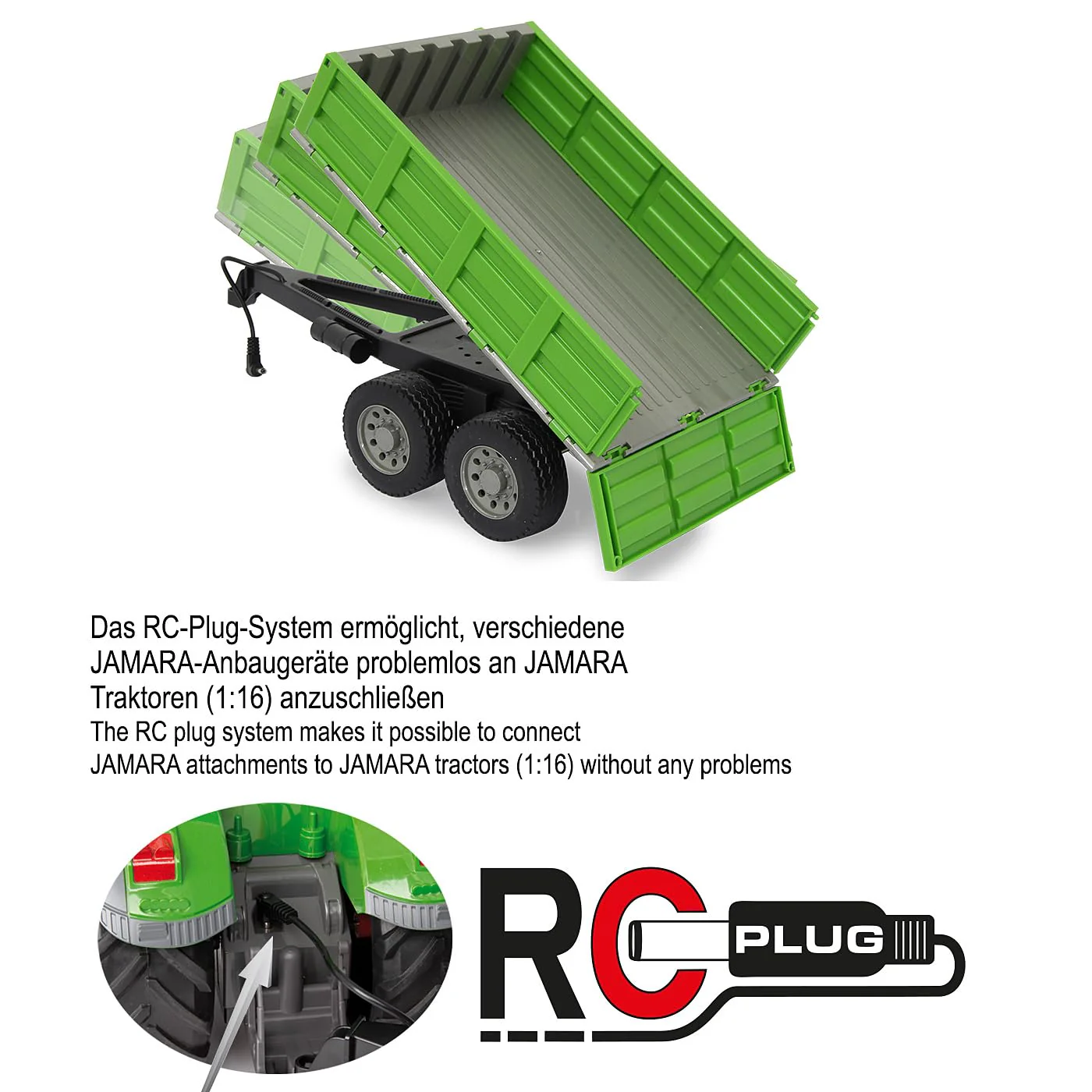 JAMARA 412412 - Kipper für Fendt 1050 - Ferngesteuerte Kippmulde hoch/Runter, Anhängerkupplung vorne, Klappbare Bordwände Bunt - Image 2