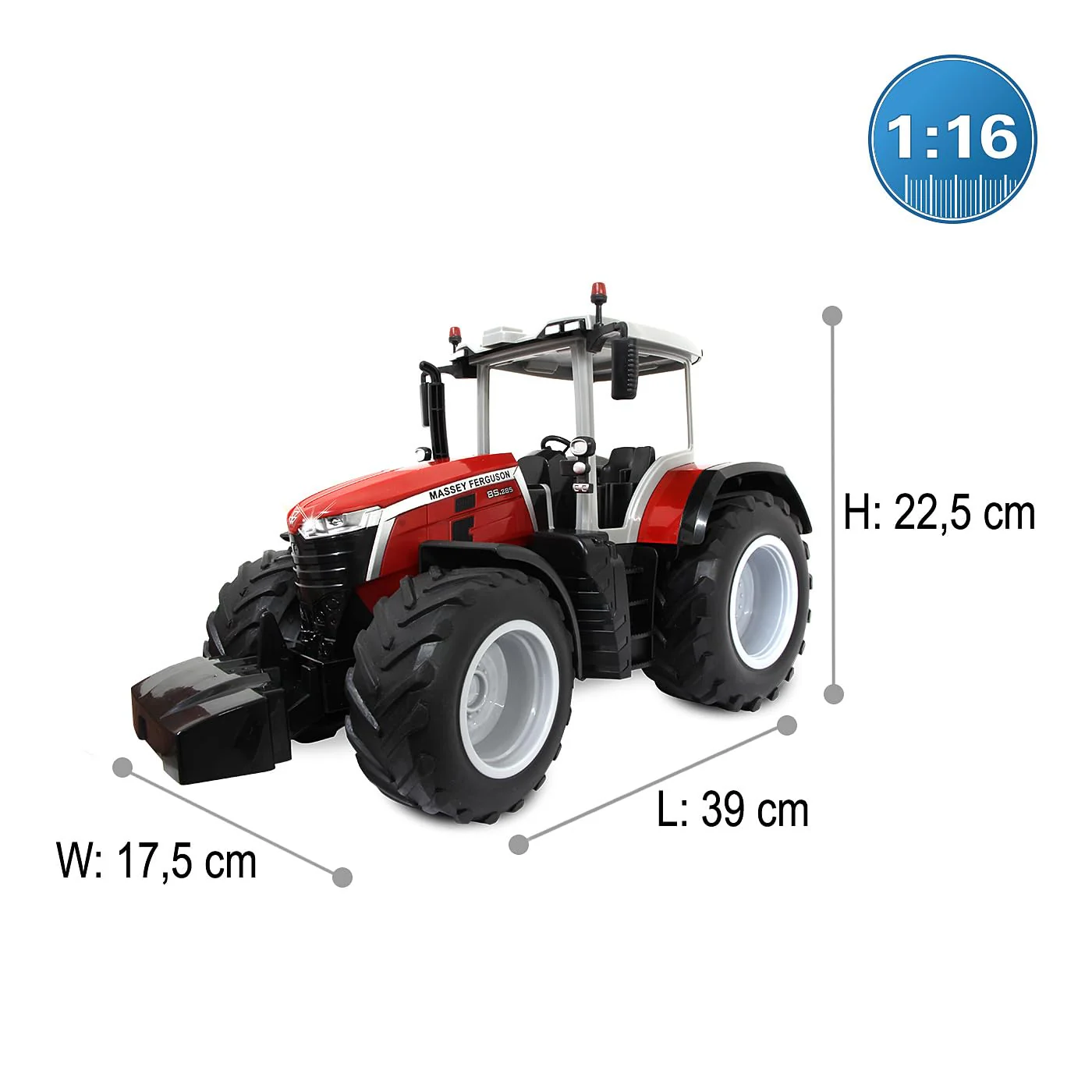 JAMARA Massey Ferguson 8S.285 1:16 2,4Ghz - RC Traktor, Motorsound (abschaltbar), Rückfahrwarnsound, Abschaltfunktion, 2 Radantrieb, Gummireifen, helle LED, Blinker, Demo Funktion - Image 5