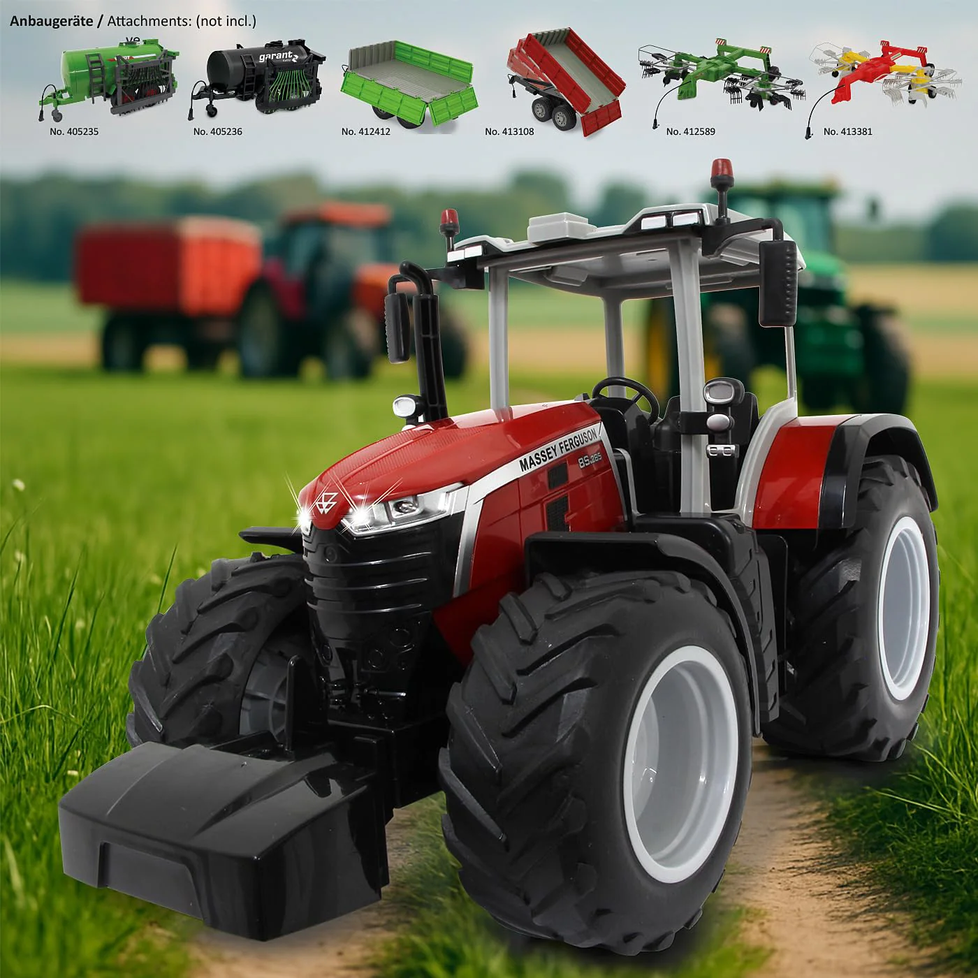 JAMARA Massey Ferguson 8S.285 1:16 2,4Ghz - RC Traktor, Motorsound (abschaltbar), Rückfahrwarnsound, Abschaltfunktion, 2 Radantrieb, Gummireifen, helle LED, Blinker, Demo Funktion - Image 6