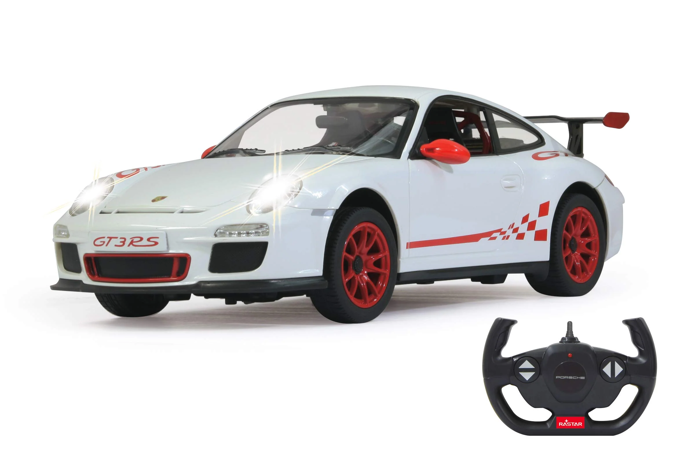 JAMARA Porsche GT3 RS 1:14 Weiss 2,4GHz - offiziell lizenziert, bis 1 Std. Fahrzeit bei 11 Km/h, LED, Perfekt nachgebildete Details, detaillierter Innenraum,hochwertige Verarbeitung
