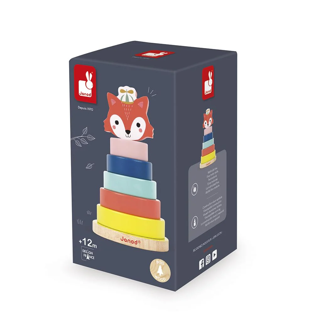 Janod - Baby Forest Holz-Stapelspiel Fuchs, Spielzeug für frühkindliches Lernen, Stapel- und Bauspielzeug, feinmotorische Fähigkeiten und Handhabung, ab 1 Jahr, J08014 - Image 2