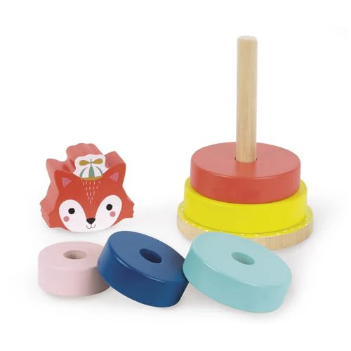 Janod - Baby Forest Holz-Stapelspiel Fuchs, Spielzeug für frühkindliches Lernen, Stapel- und Bauspielzeug, feinmotorische Fähigkeiten und Handhabung, ab 1 Jahr, J08014 - Image 4