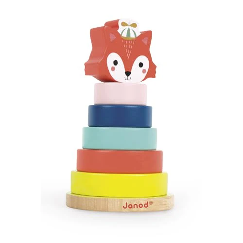 Janod - Baby Forest Holz-Stapelspiel Fuchs, Spielzeug für frühkindliches Lernen, Stapel- und Bauspielzeug, feinmotorische Fähigkeiten und Handhabung, ab 1 Jahr, J08014 - Image 5