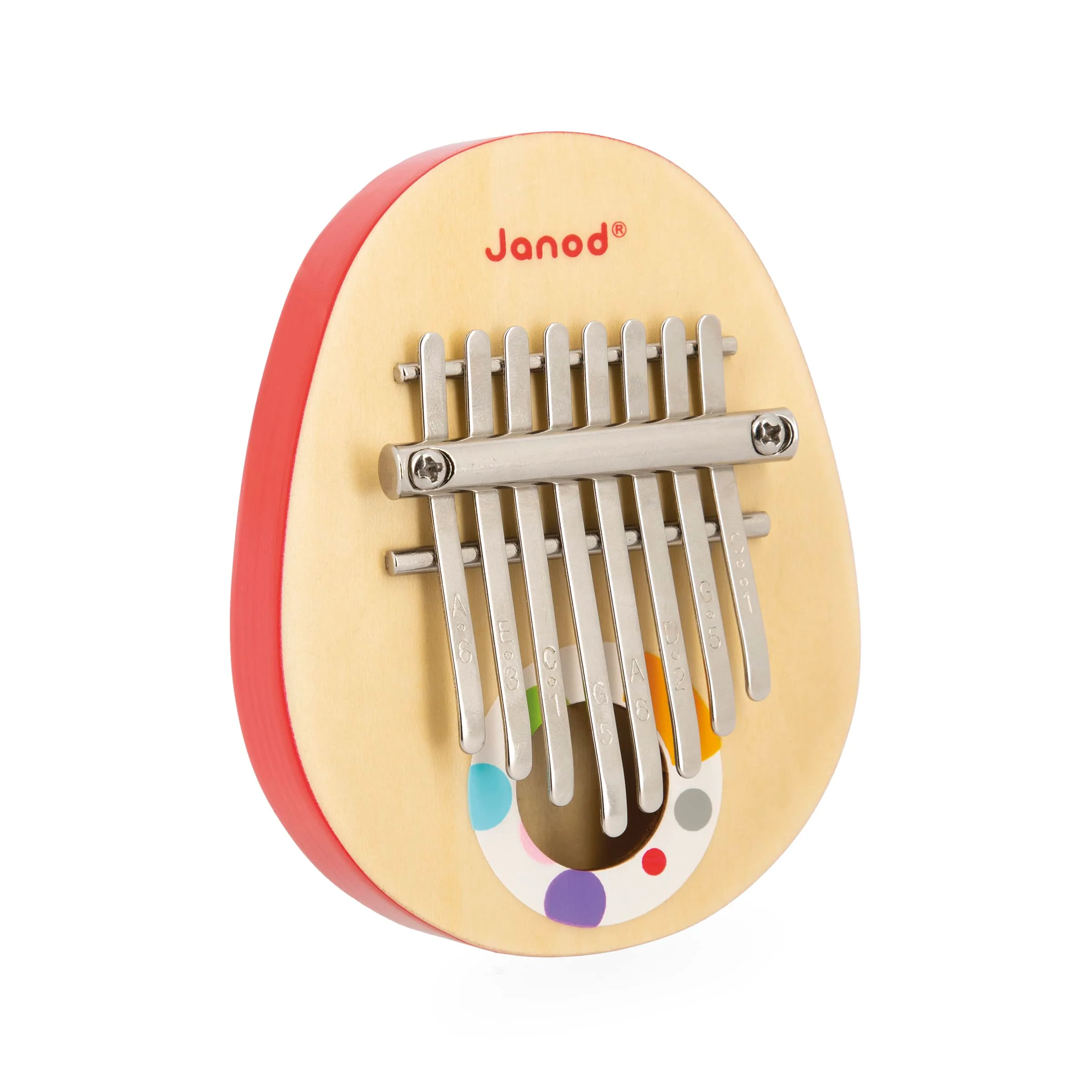 Janod - Confetti Holz-Kalimba - Rollen- und Musikspielzeug - 8 Lamellen aus Metall - Kalimba für Kinder mit Sanftem Klang - Ab 3 Jahren, J07642